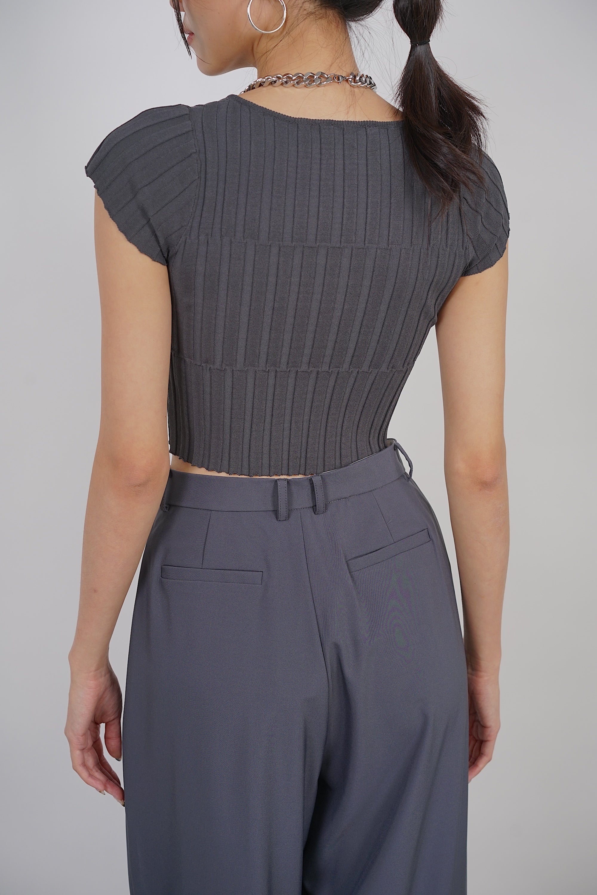 Textured Knitted Top in Slate