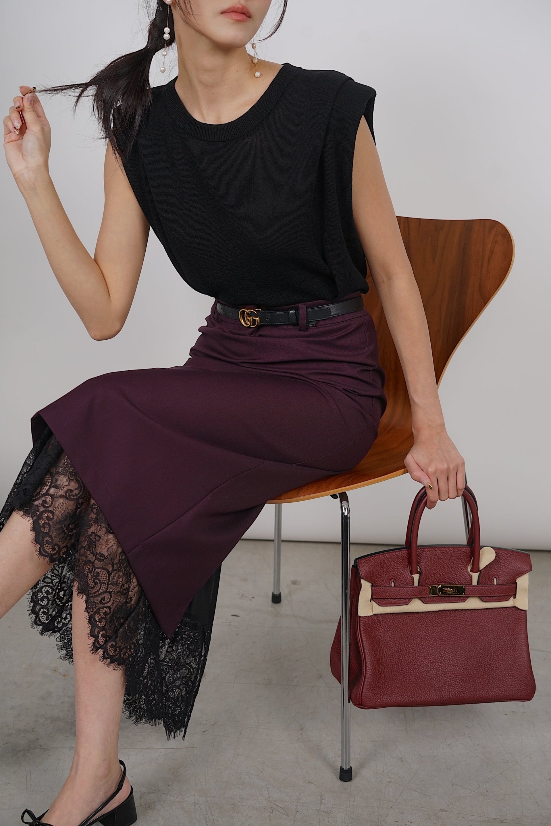 Dreamy Lace Skirt in Burgundy