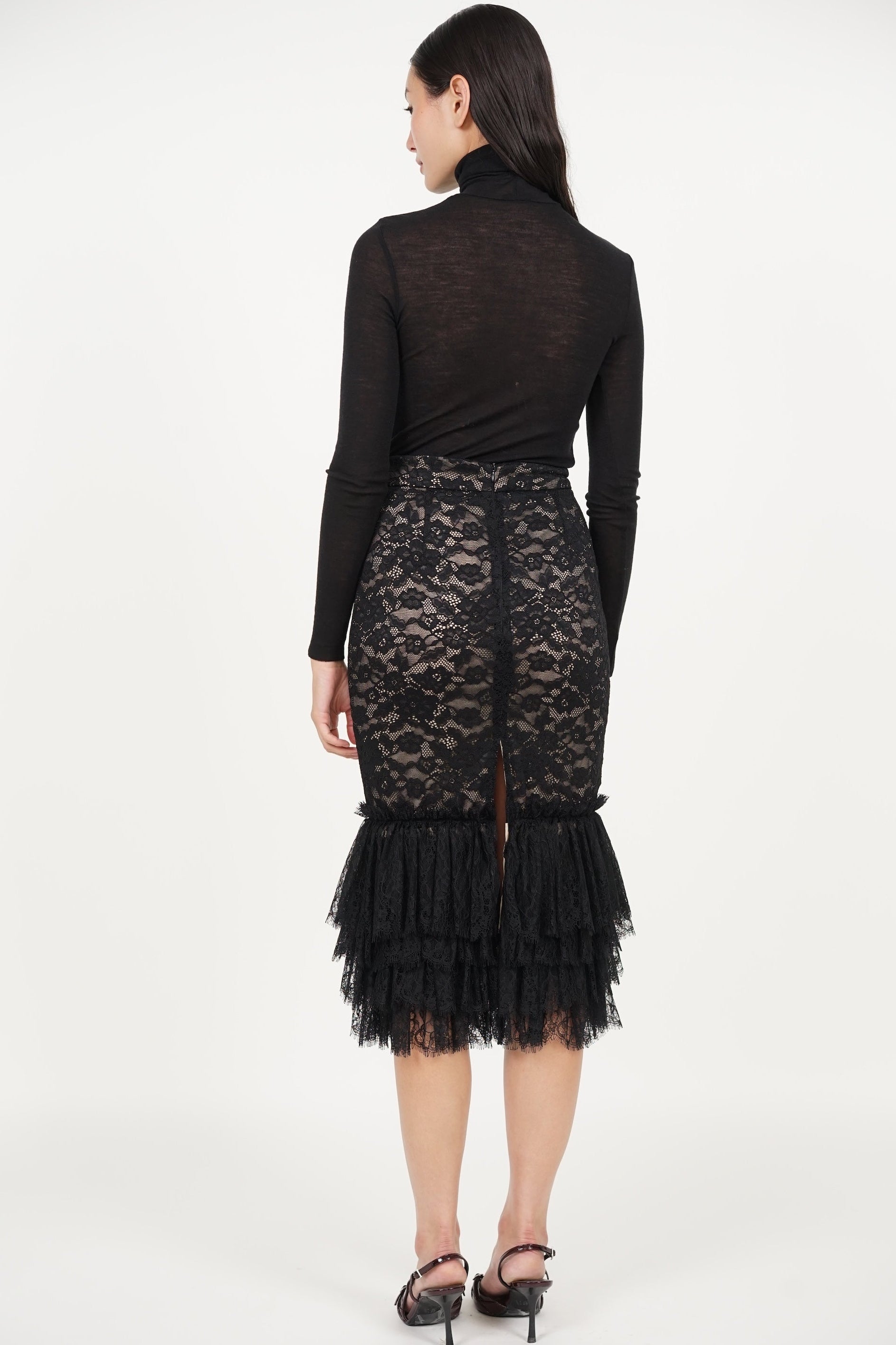 Mermaid Tiered Skirt in Black Lace