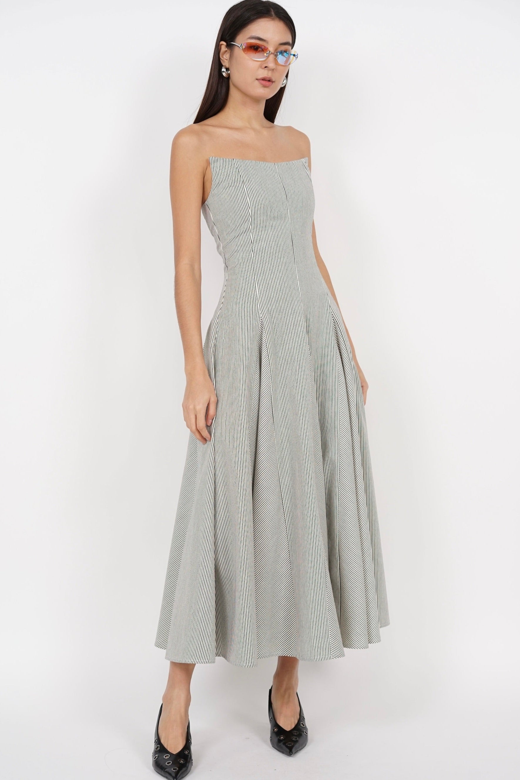 Giana Tube Dress in Cream Stripes