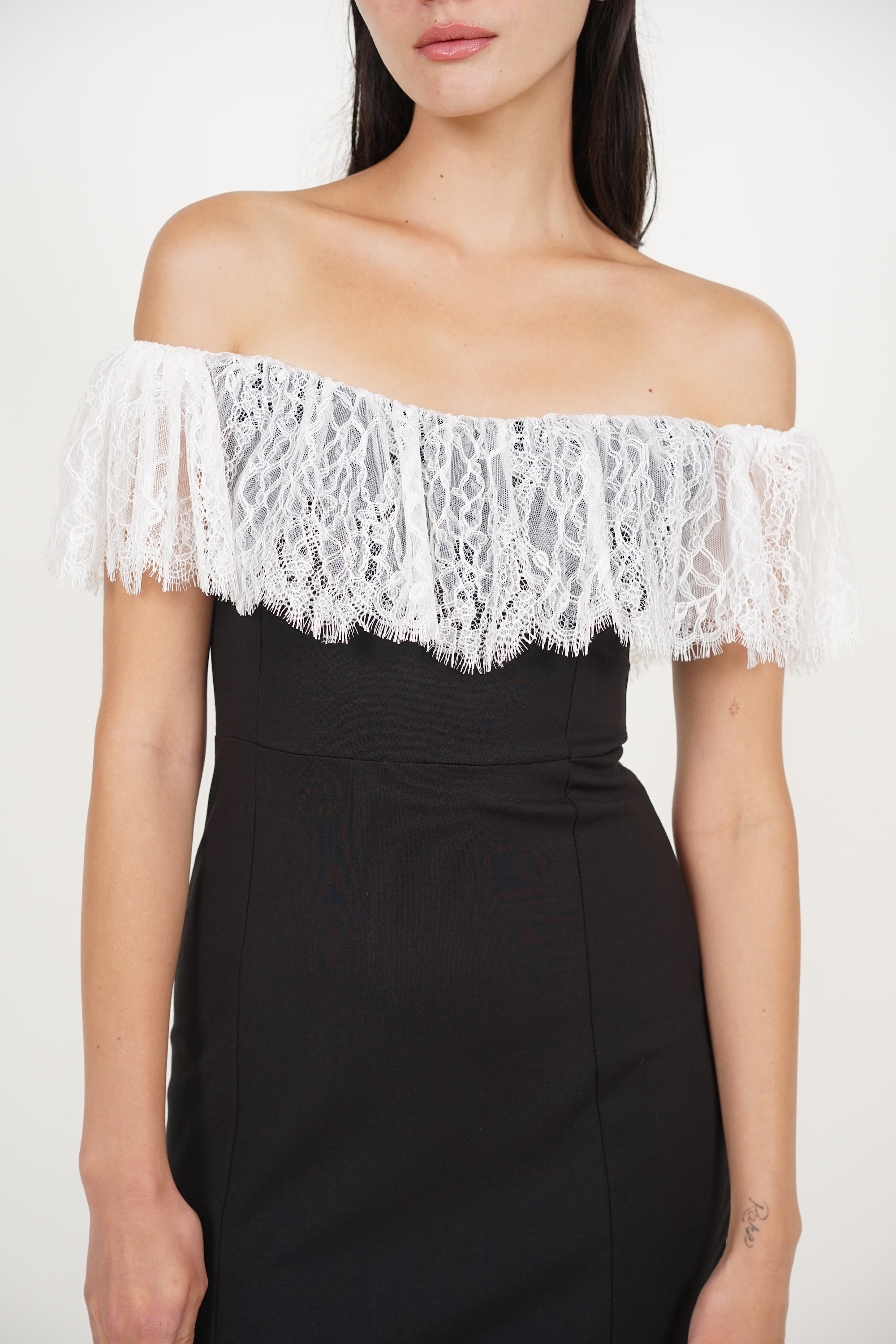 COMING SOON - Off-Shoulder Dress in Black White Lace