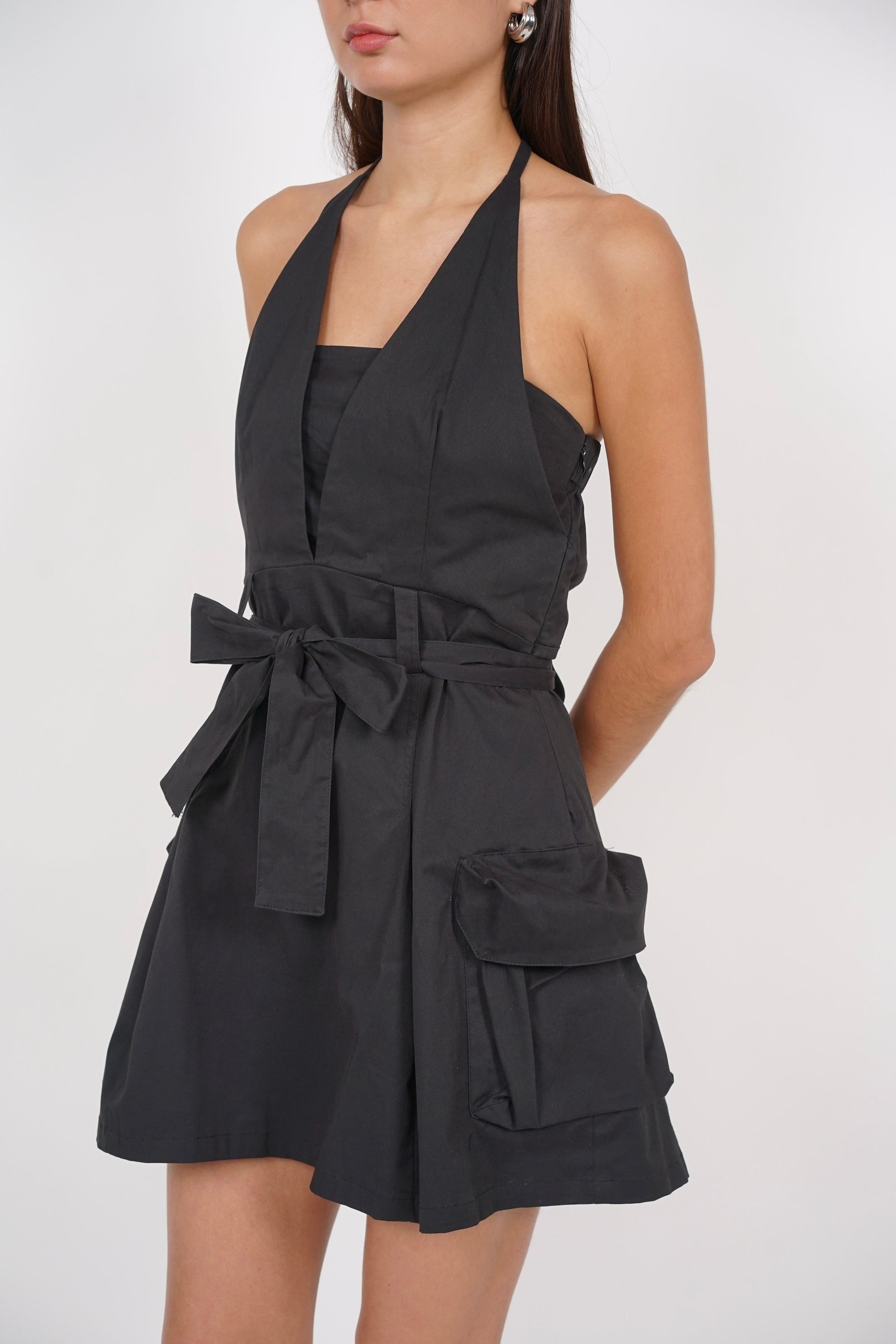 Cargo Halter Dress in Slate