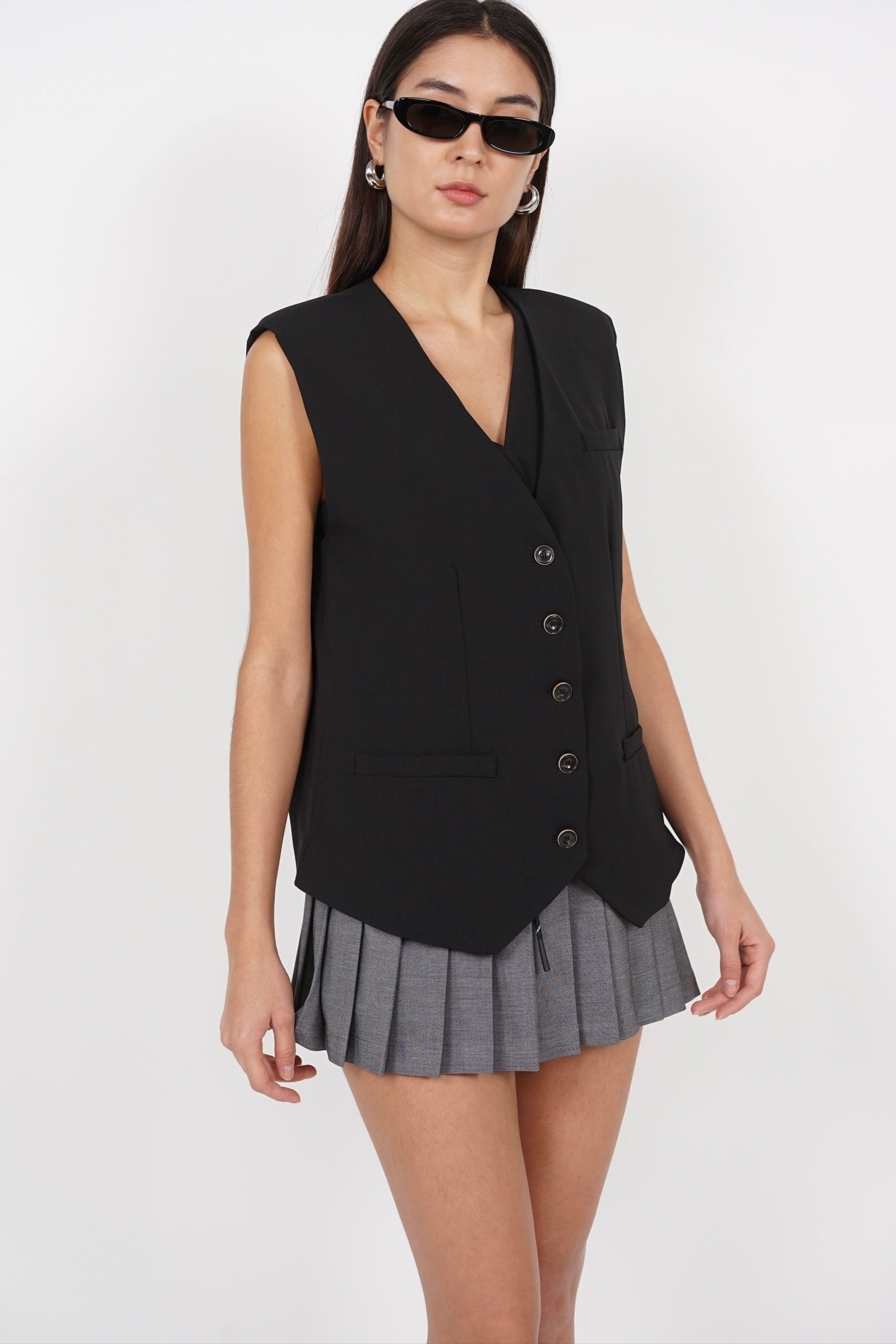 Two-Piece Layered Vest Set in Black