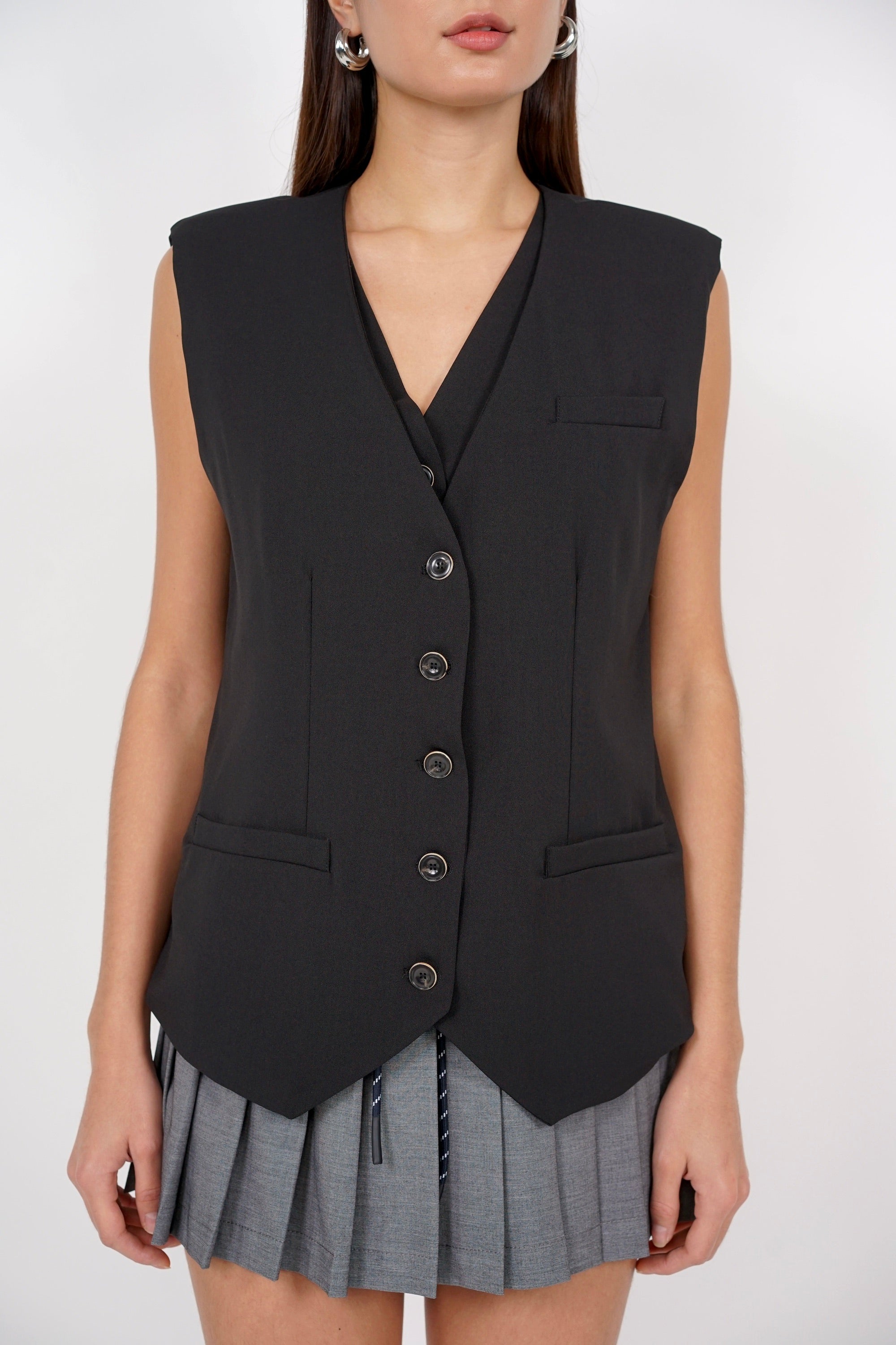 Two-Piece Layered Vest Set in Black