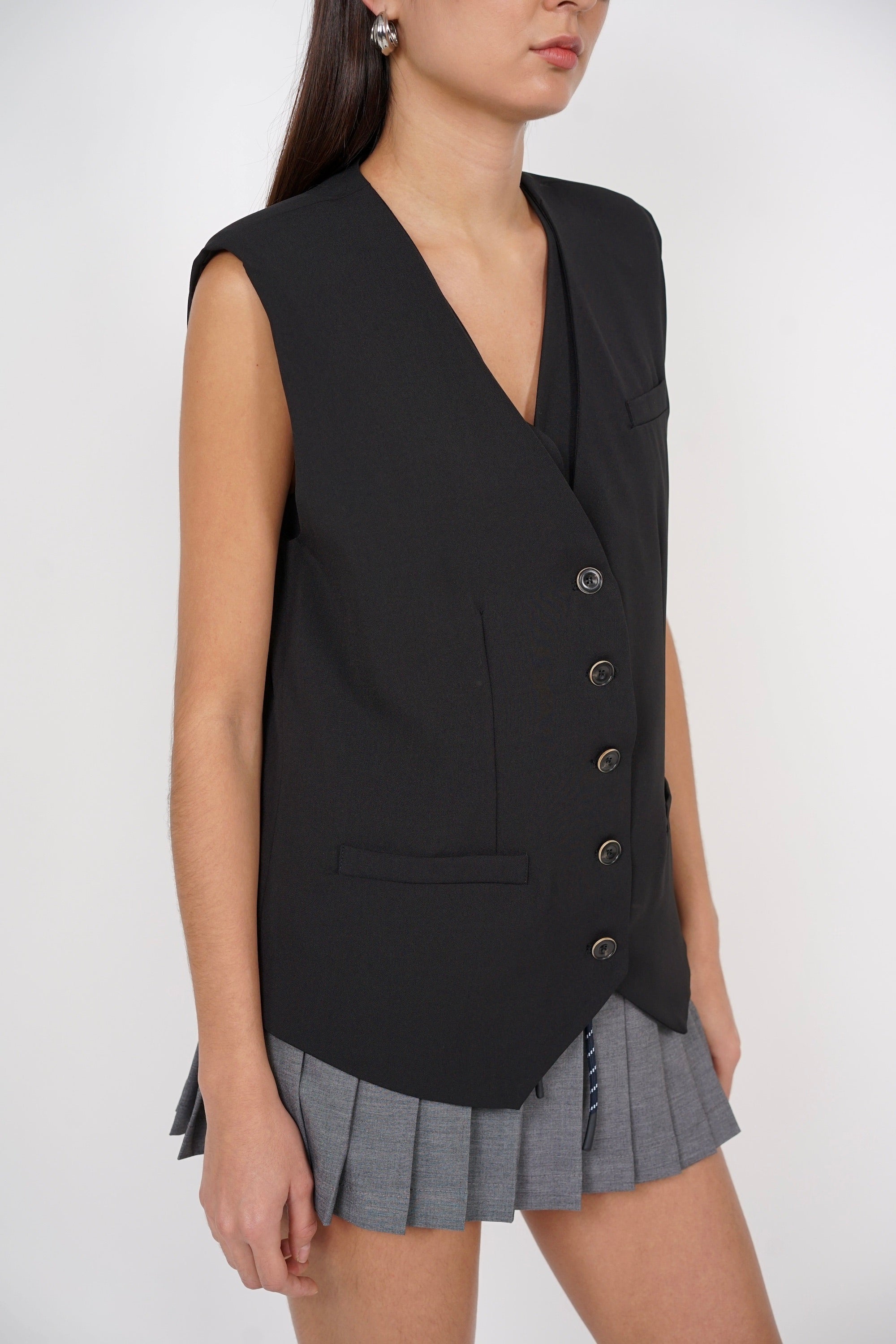 Two-Piece Layered Vest Set in Black