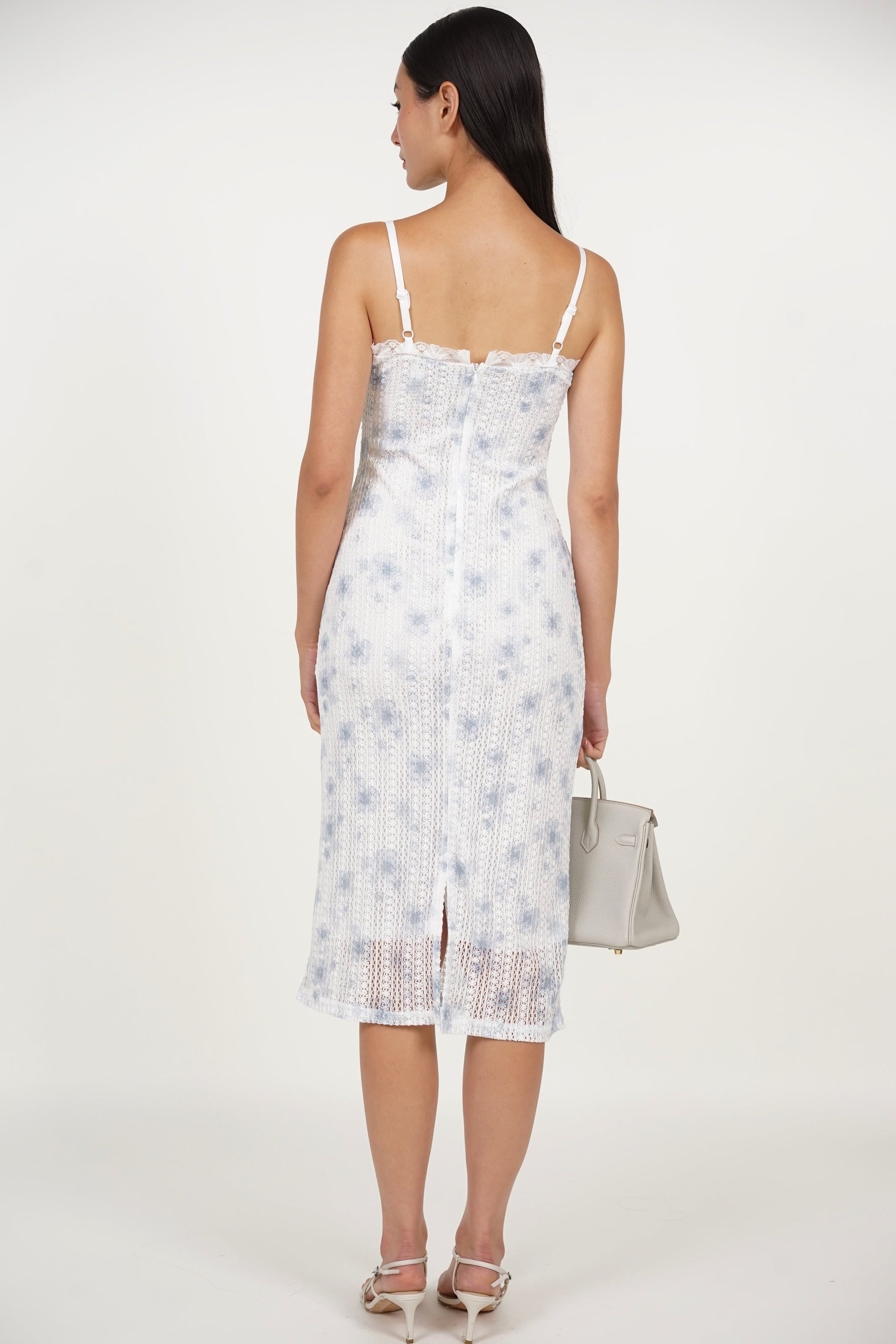 Midi Column Dress in Blue Lace