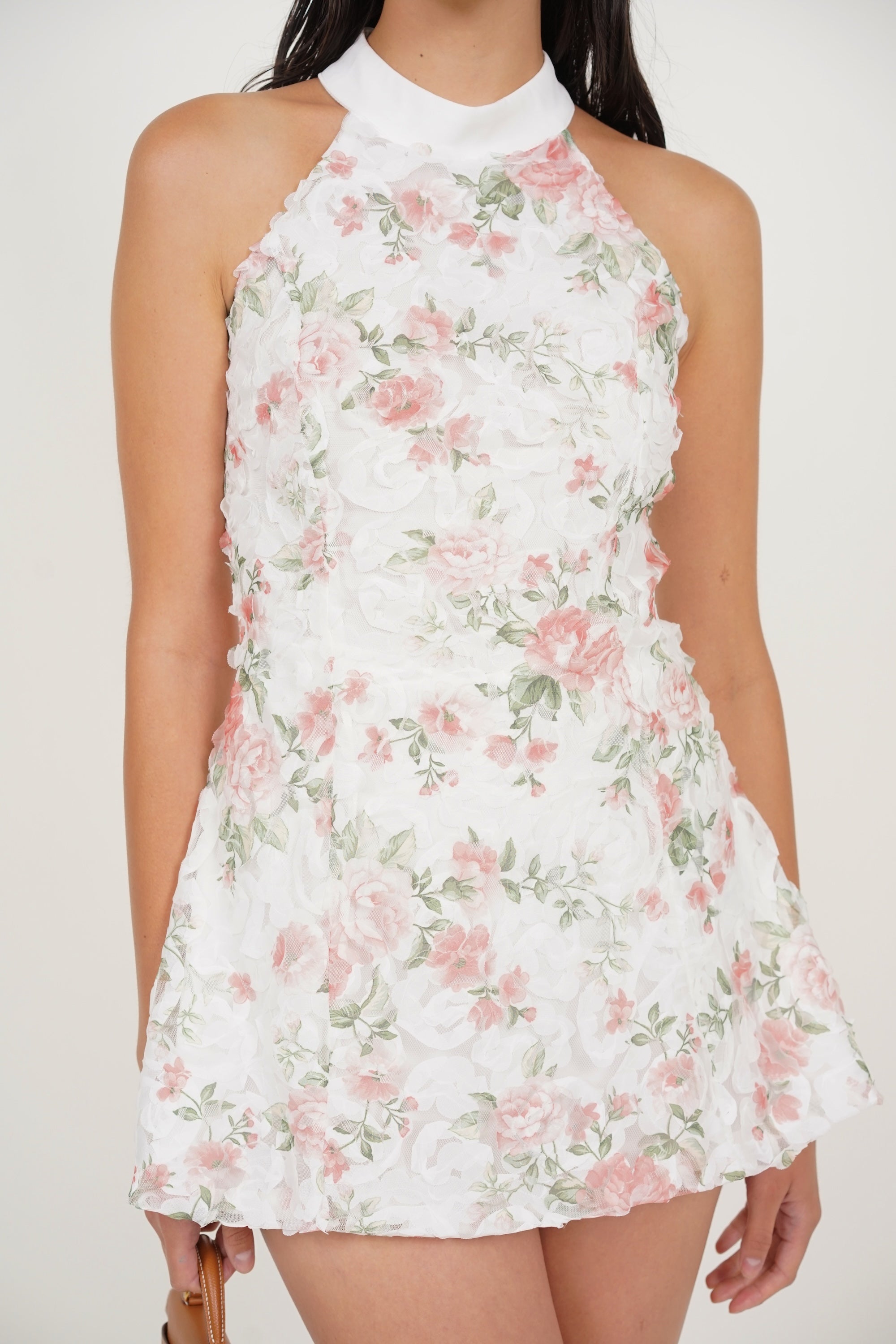 Halter Romper Dress in Pink Red Floral