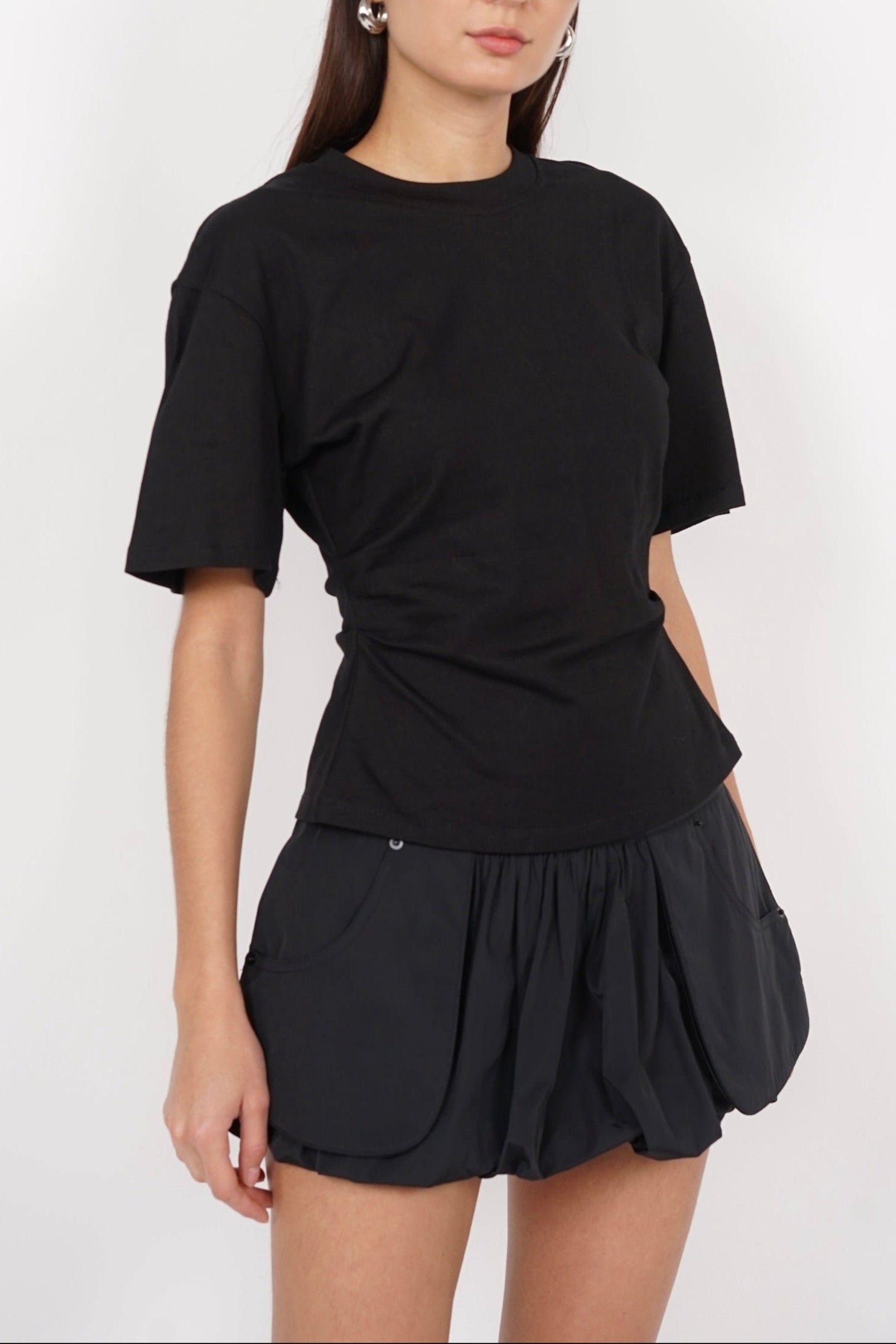 Side Pleated Shirt in Black