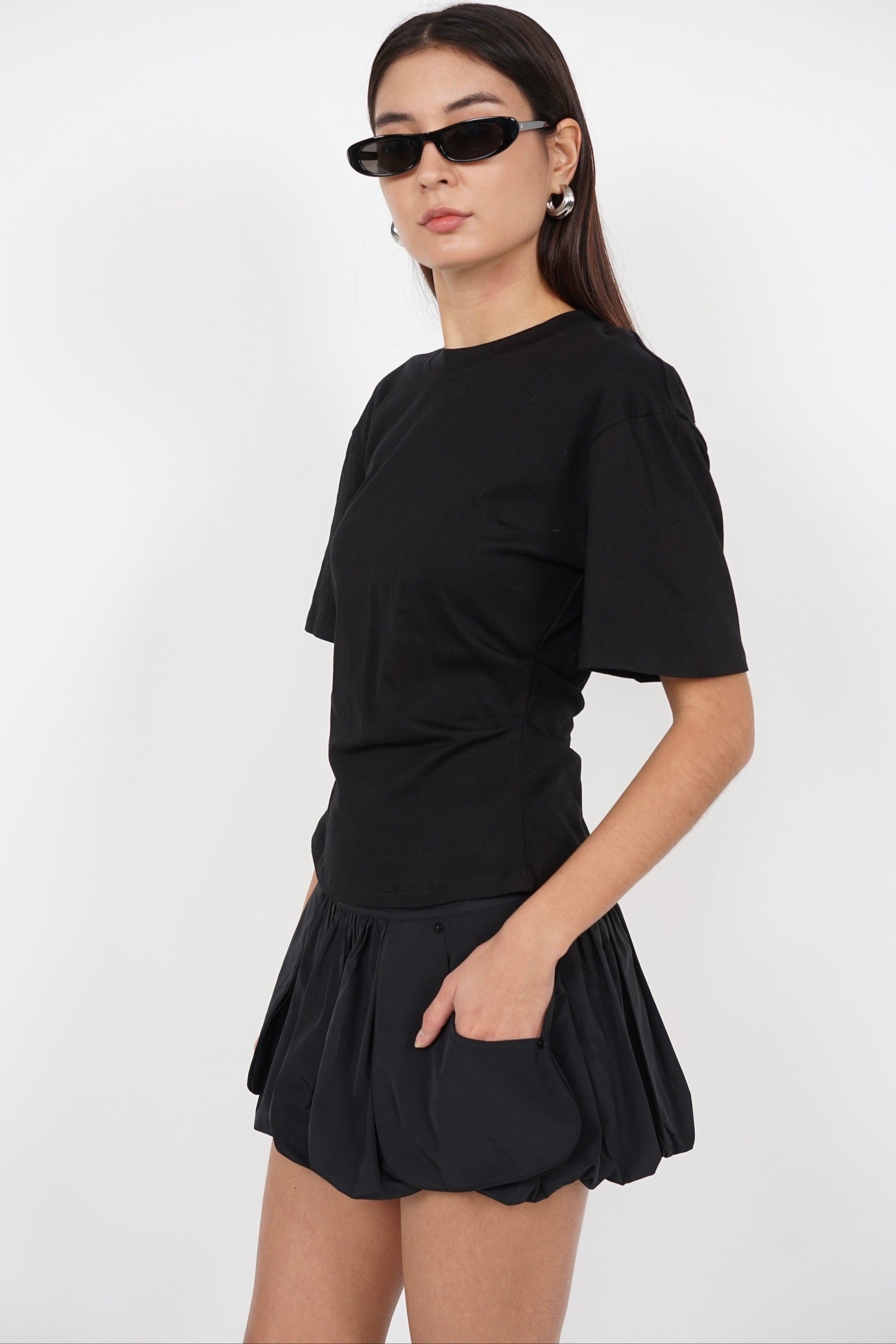 Side Pleated Shirt in Black