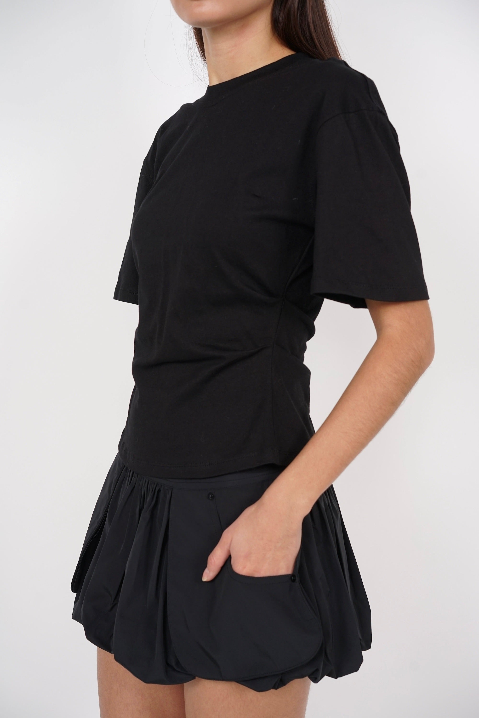 Side Pleated Shirt in Black