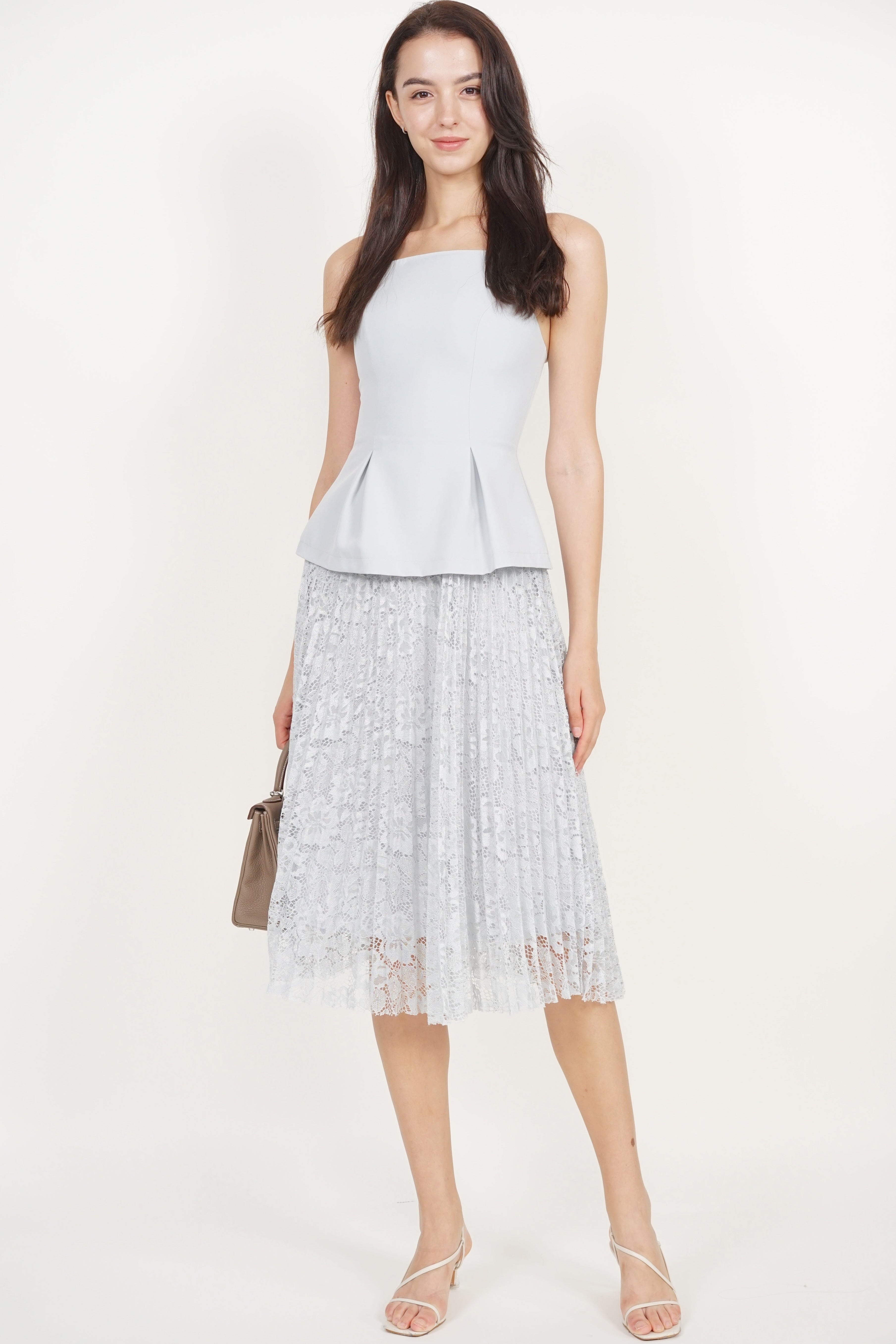 Peplum Pleated Lace Dress in Sage