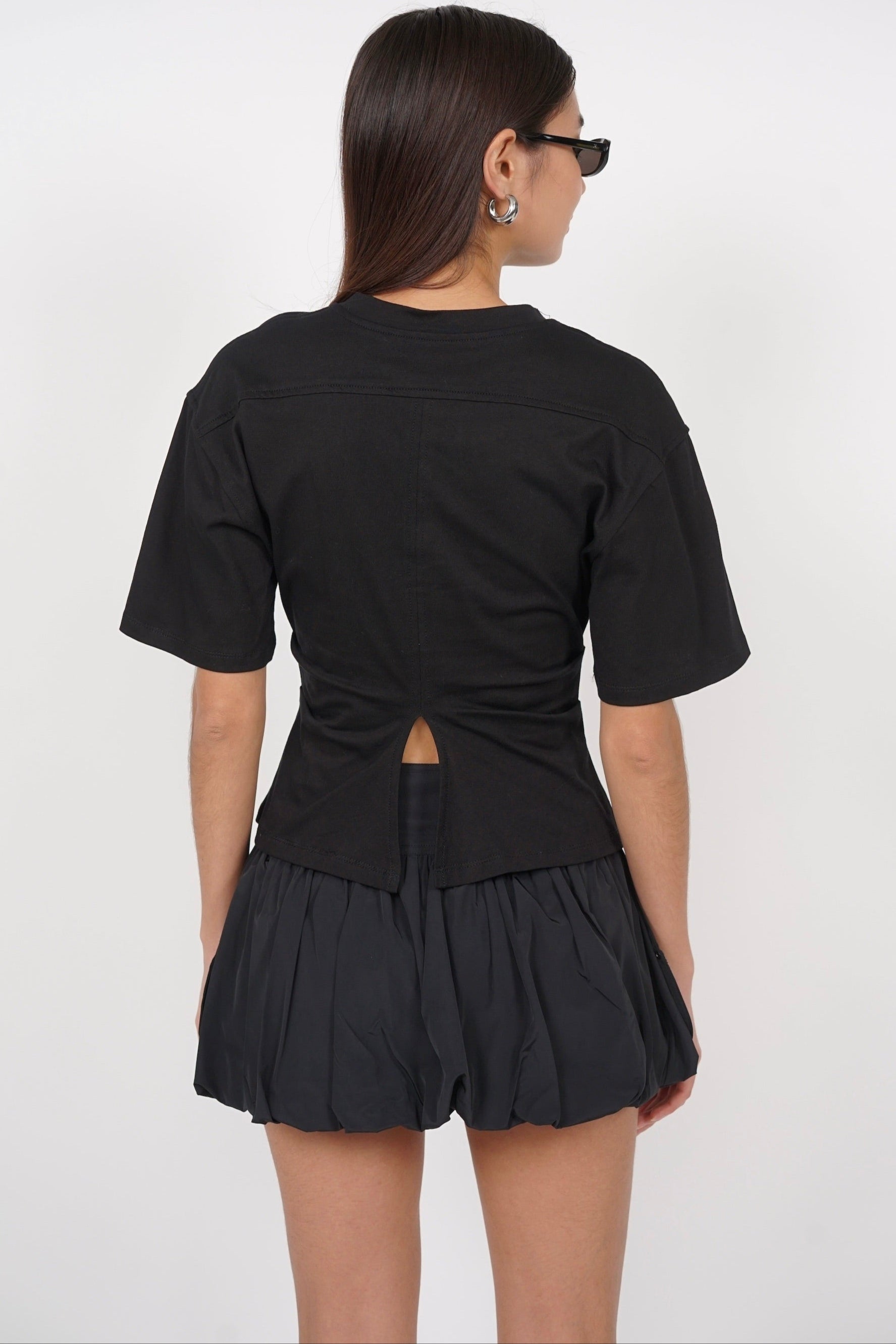 Side Pleated Shirt in Black