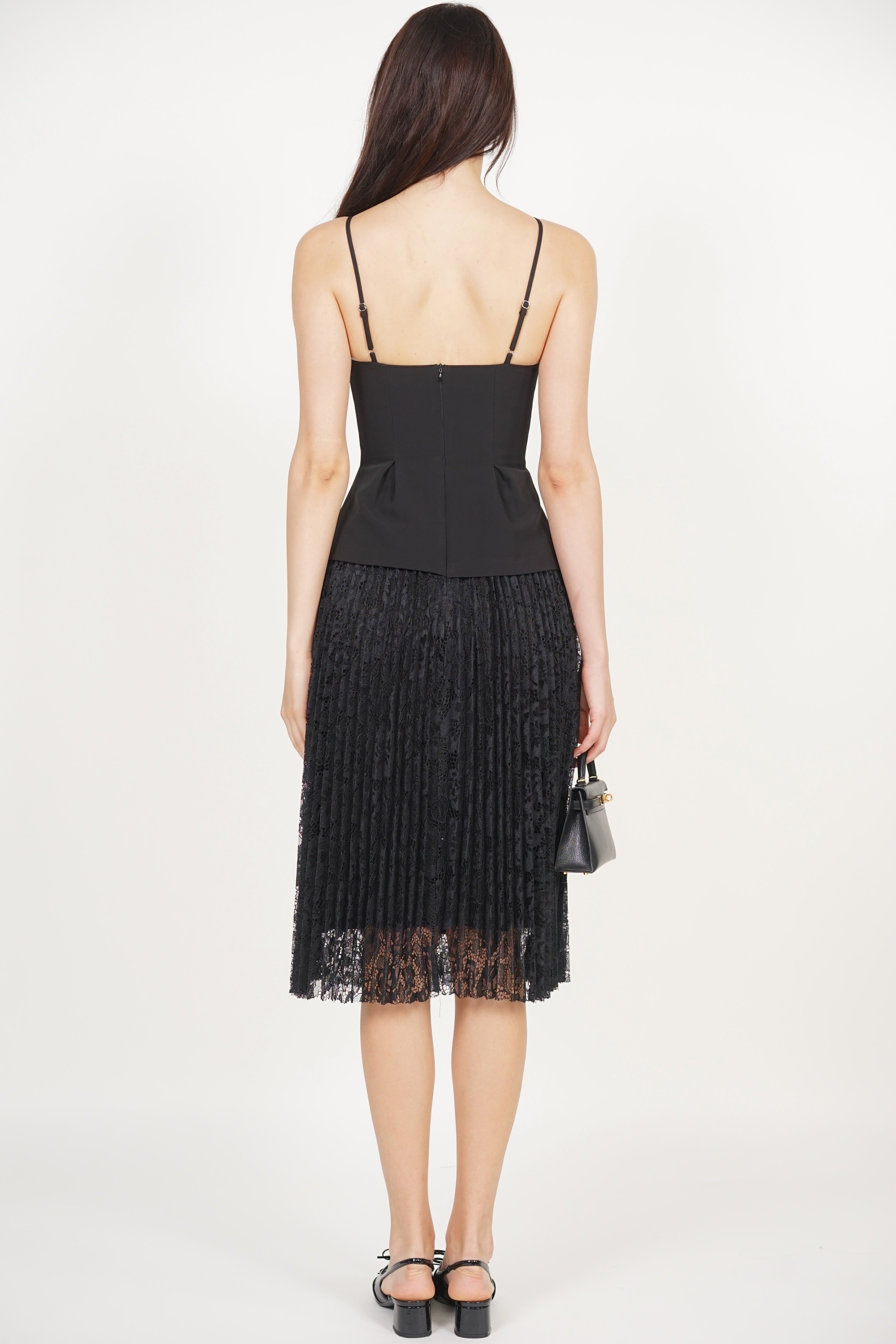 Peplum Pleated Lace Dress in Black