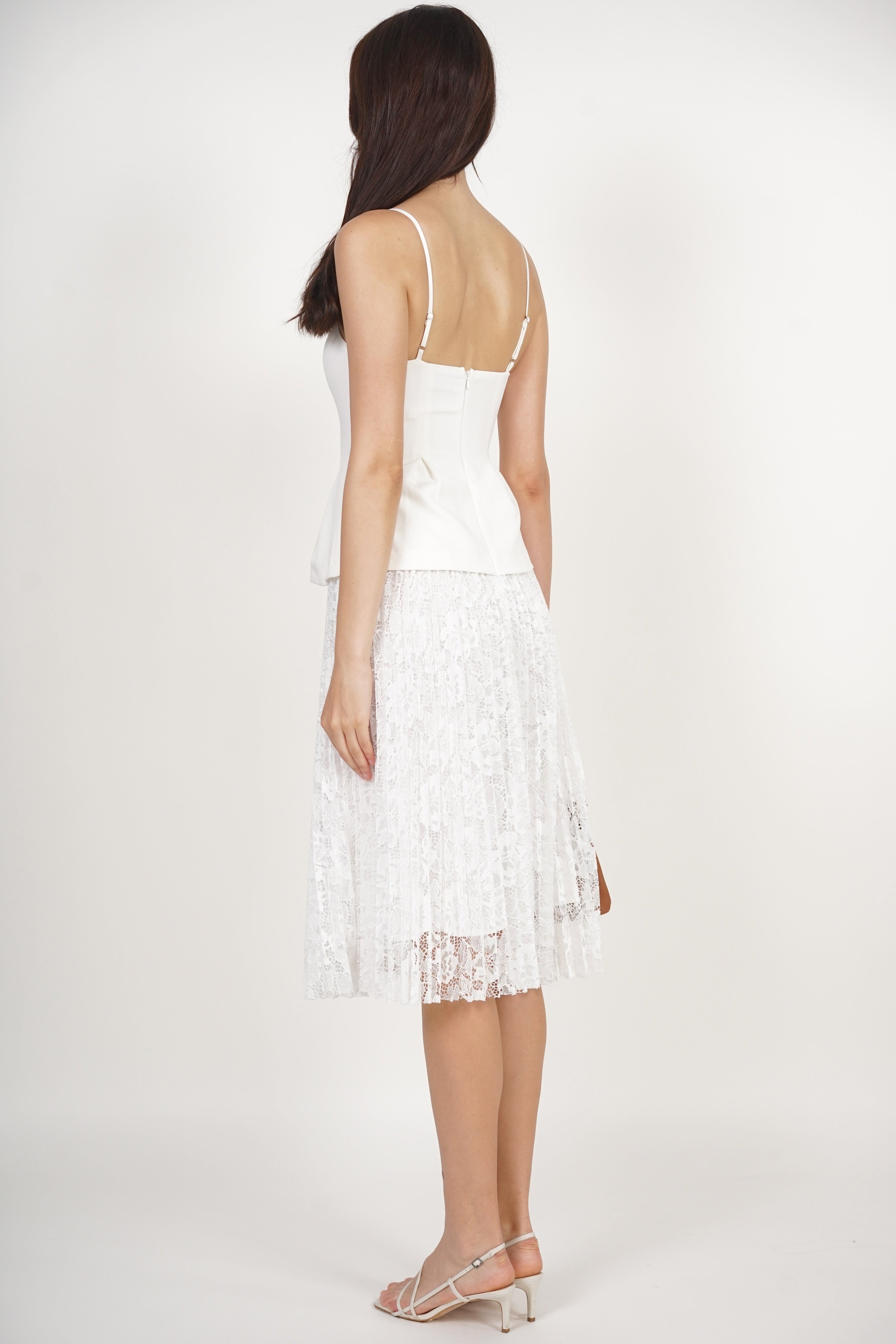 Peplum Pleated Lace Dress in White