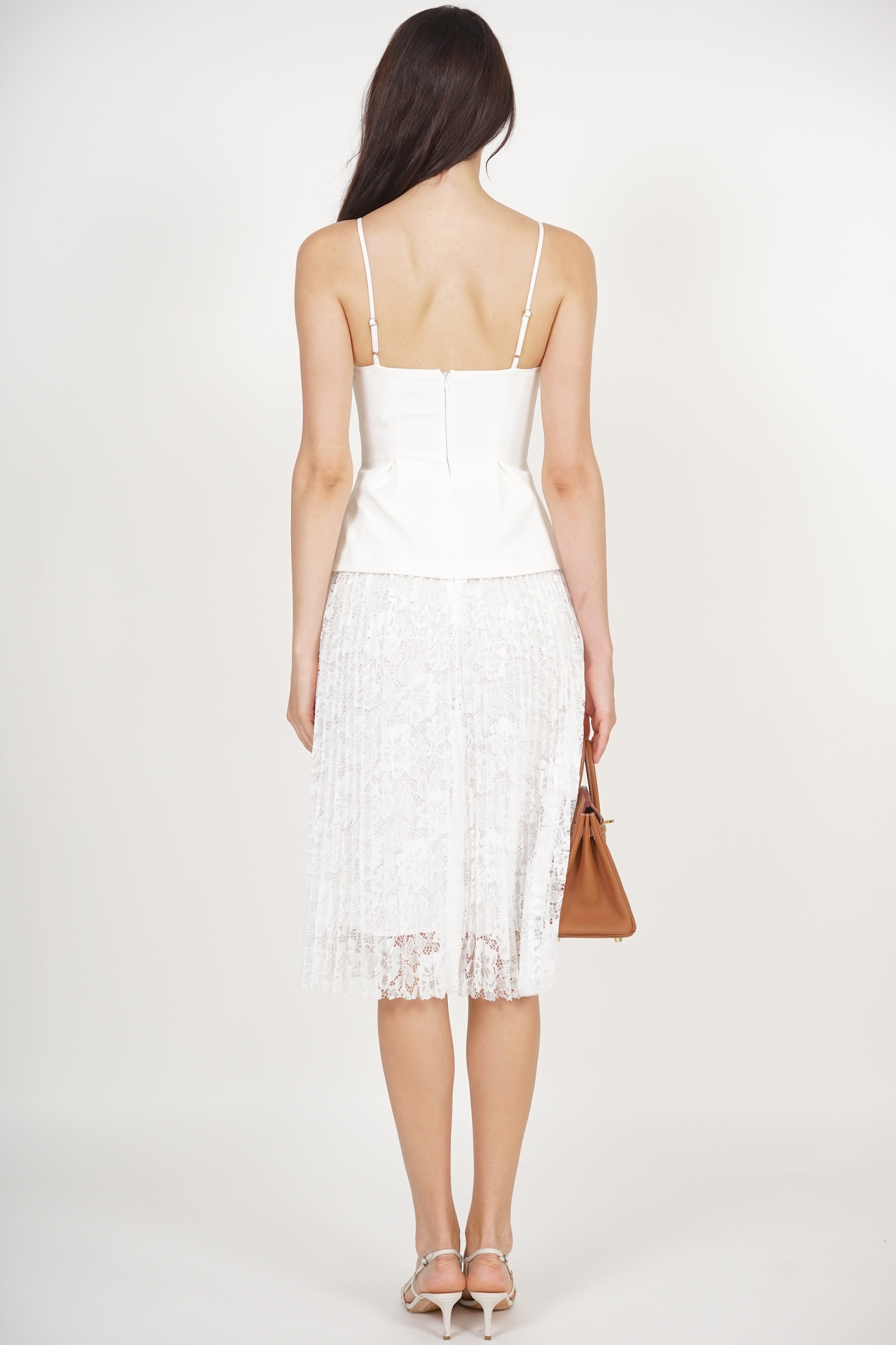 Peplum Pleated Lace Dress in White