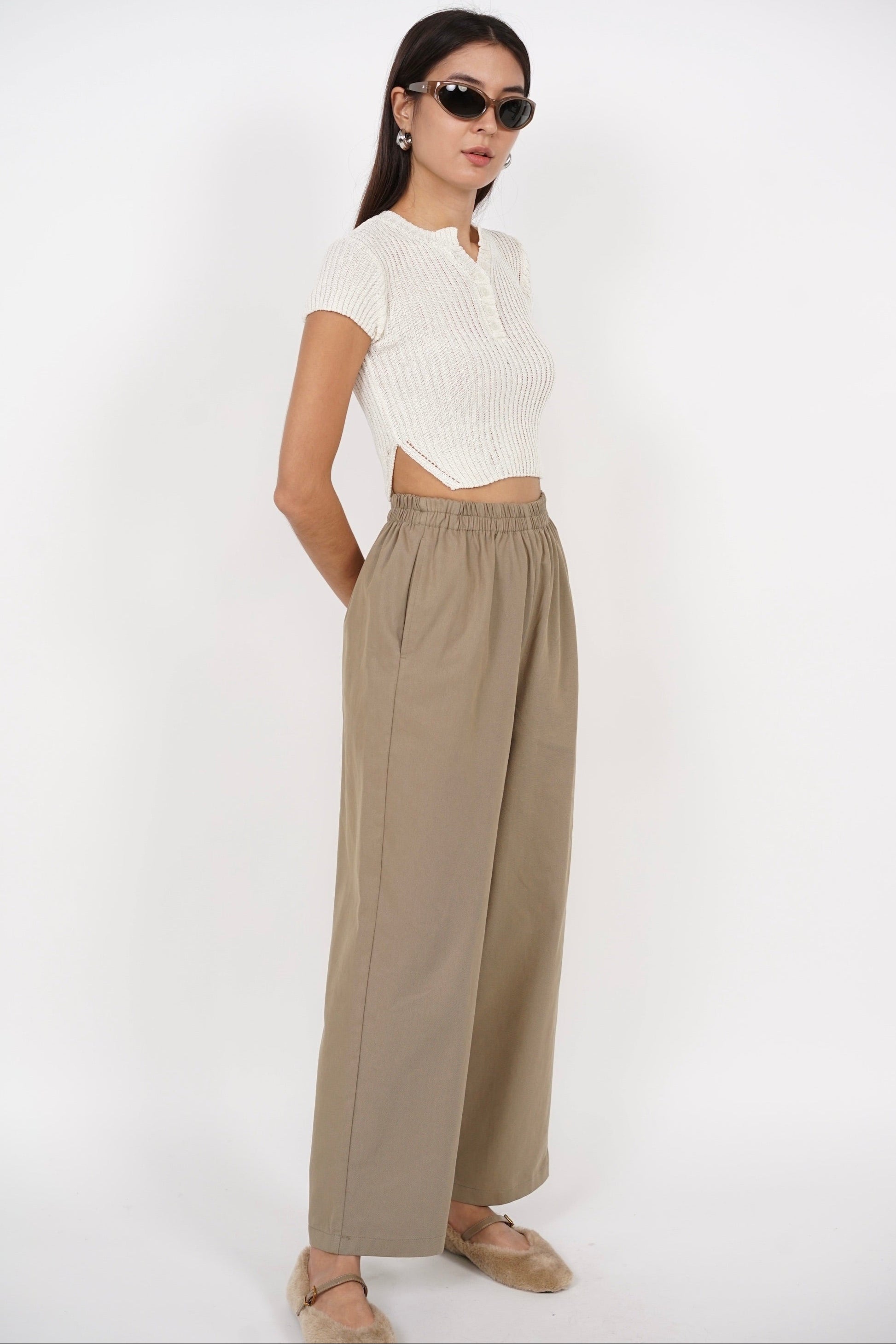 Smocked Waist Pants in Khaki