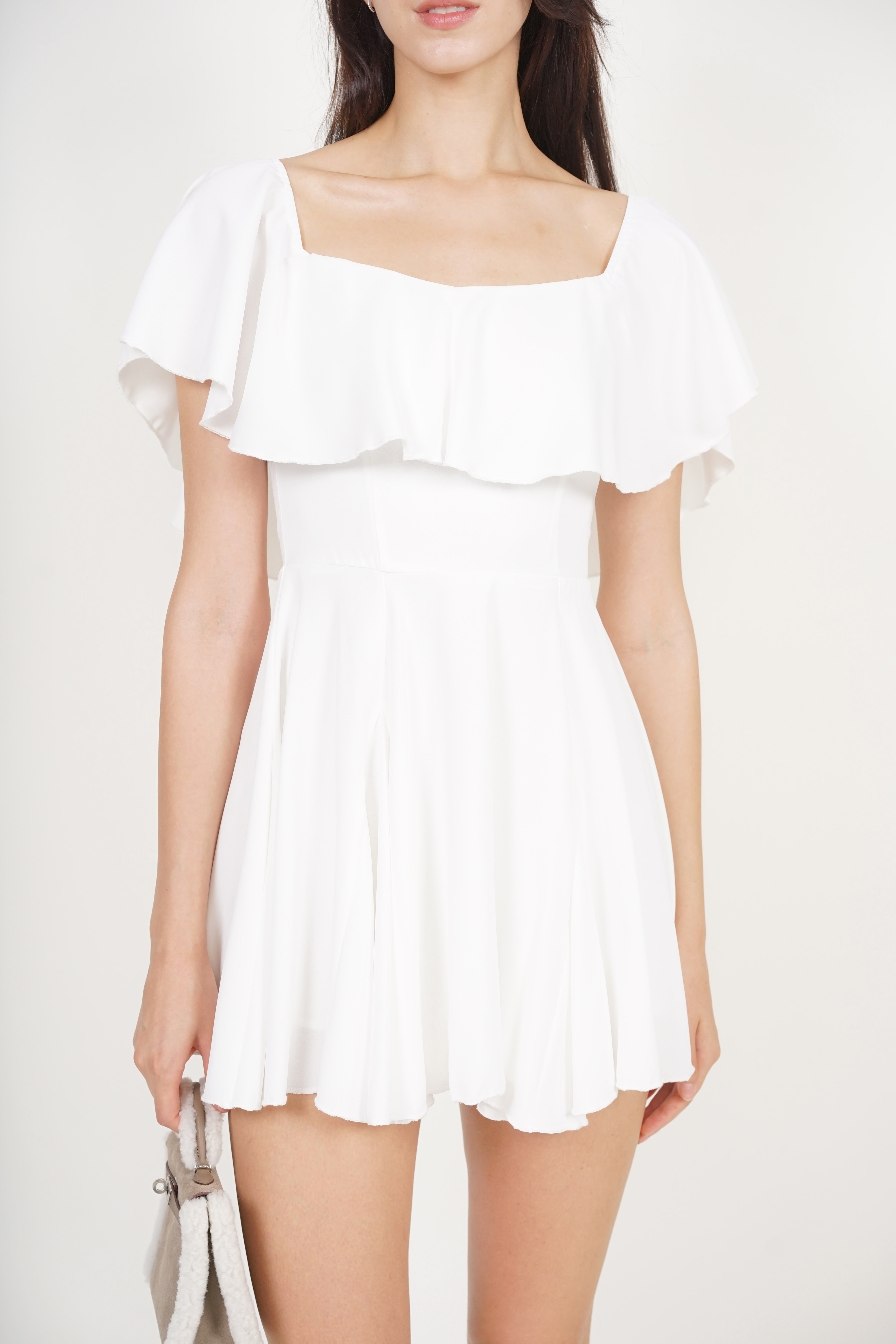 Romper Godet Dress in White