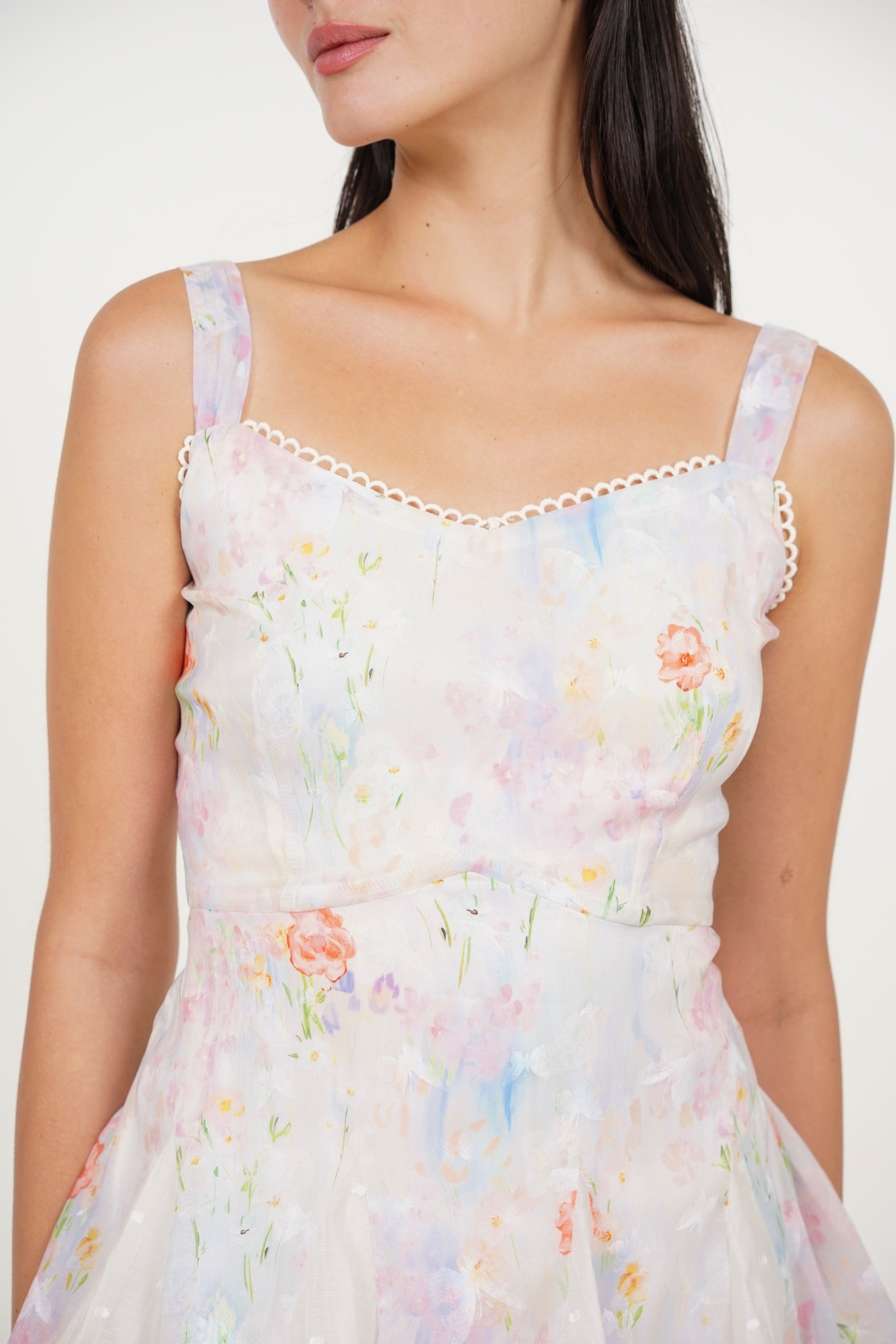 Godet Flare Mini Dress in Multi