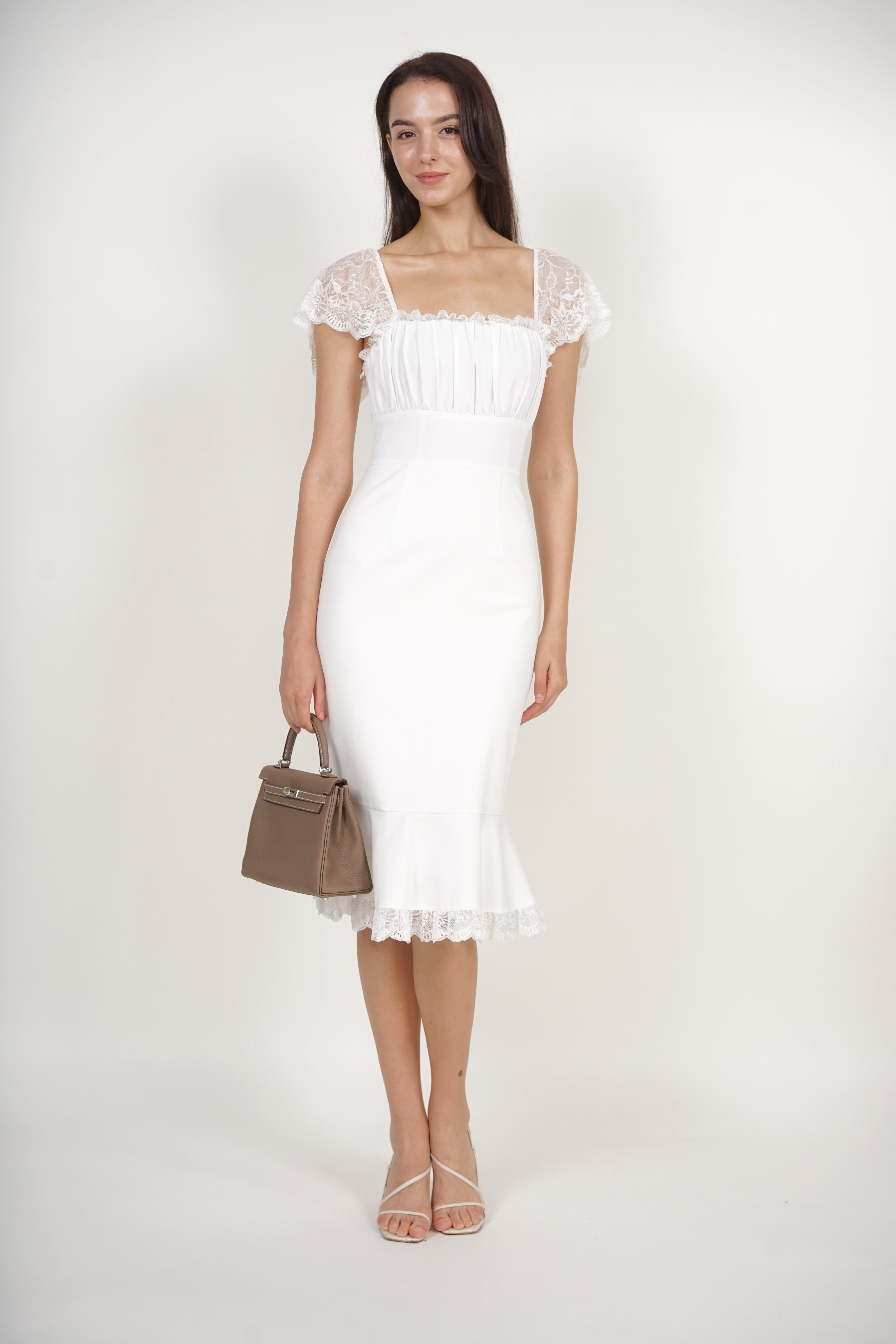 Ruched Mermaid Midi Dress in White