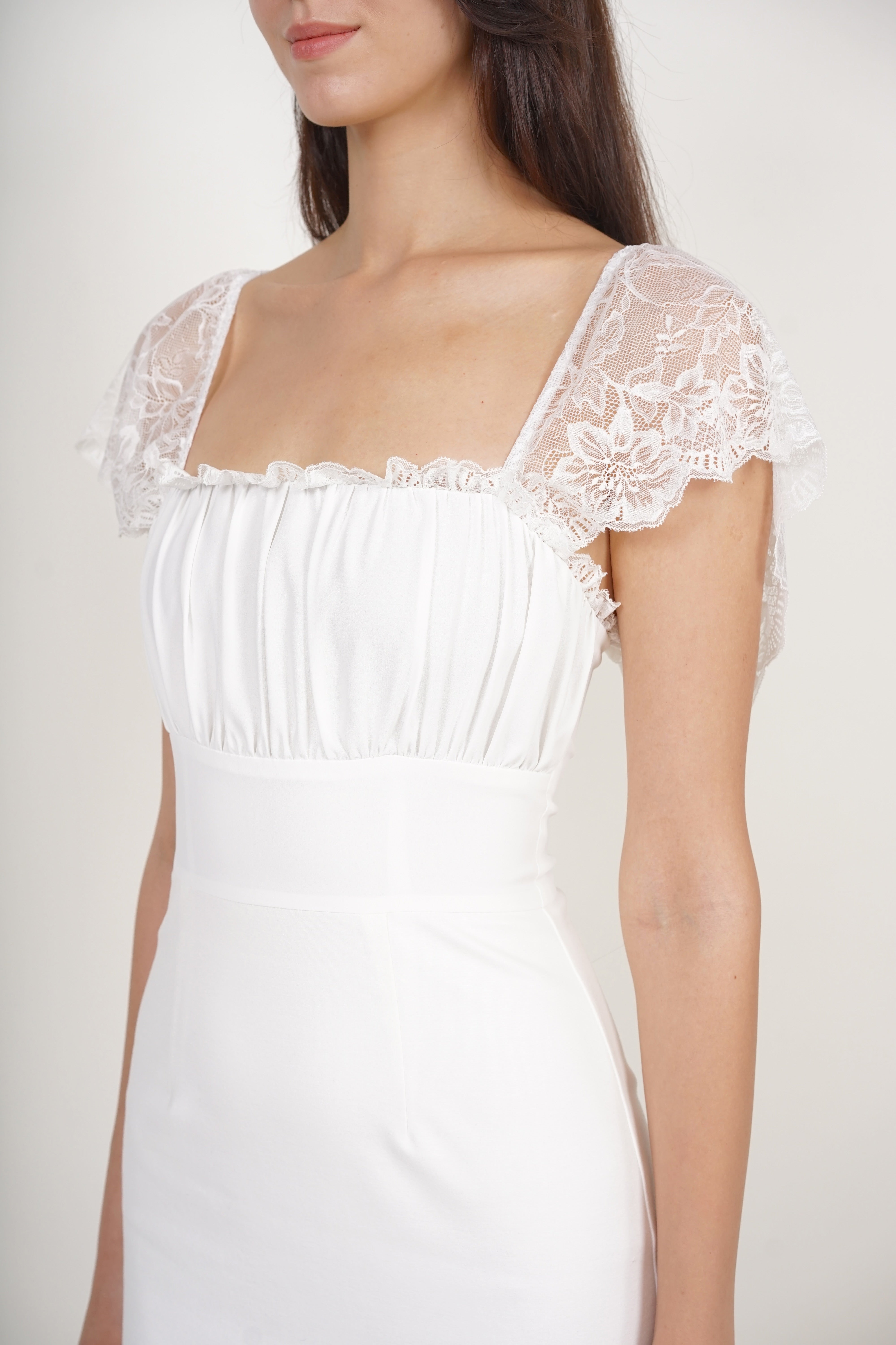 Ruched Mermaid Midi Dress in White