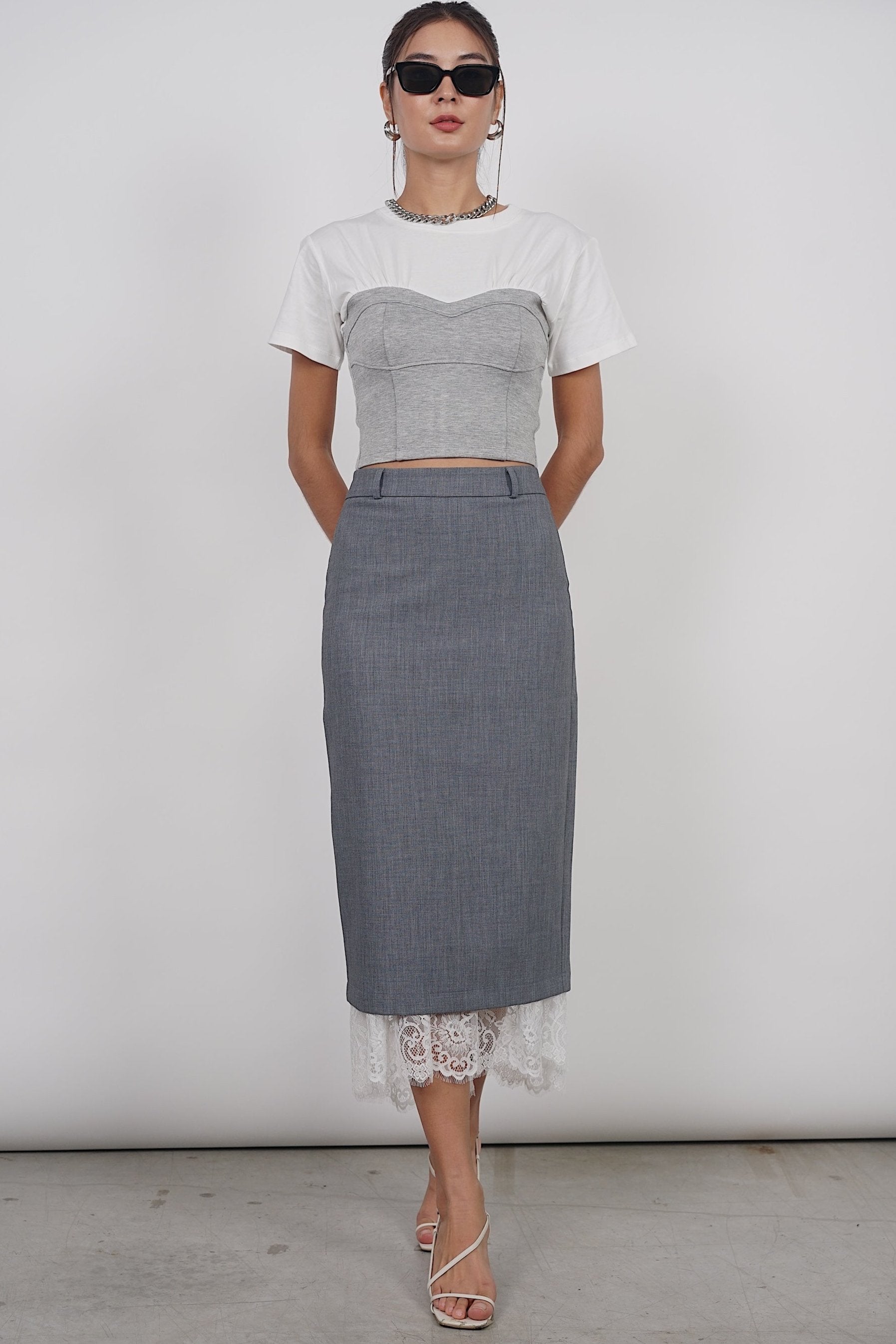 Dreamy Lace Skirt in Heather Grey