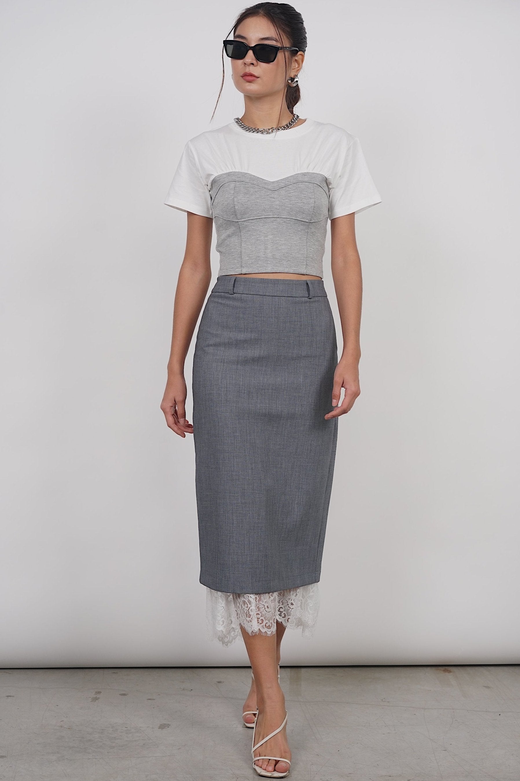 Dreamy Lace Skirt in Heather Grey