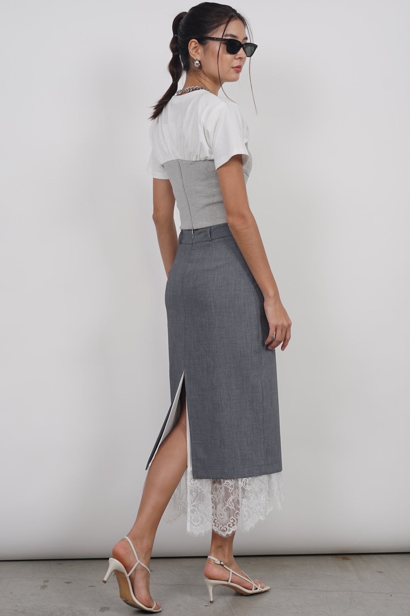 Dreamy Lace Skirt in Heather Grey