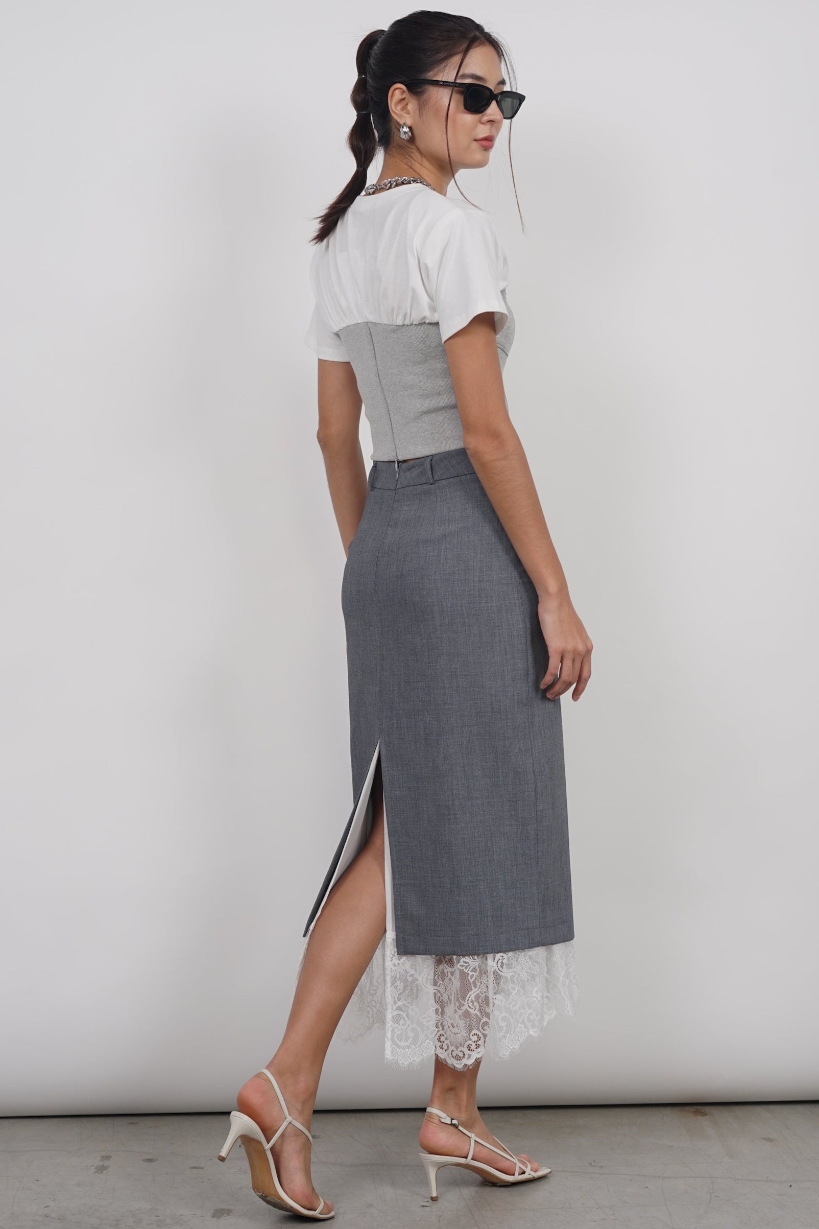 Short Sleeve Bustier Top in White Grey