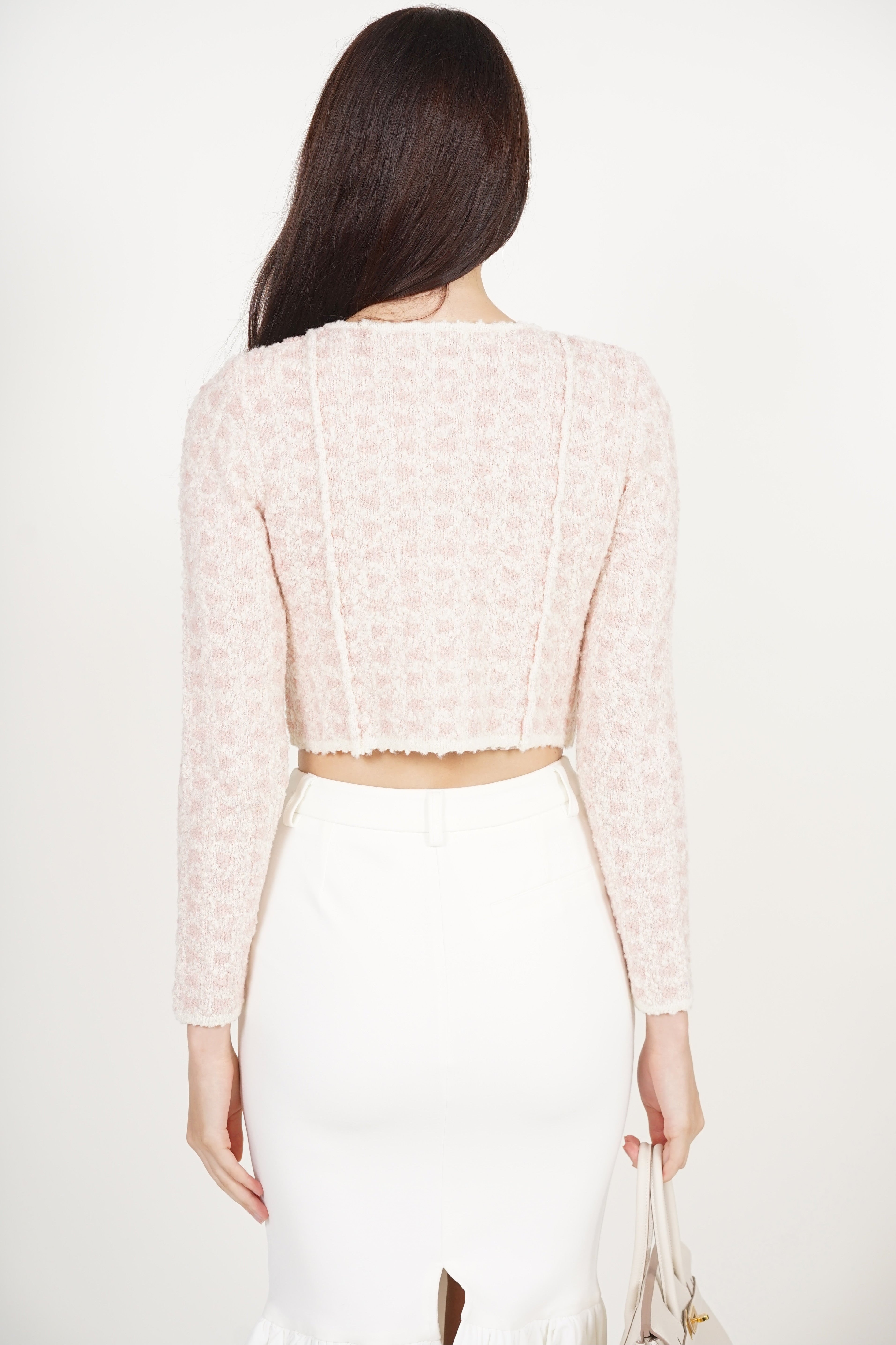 Pearl Button Knit Jacket in Pink White