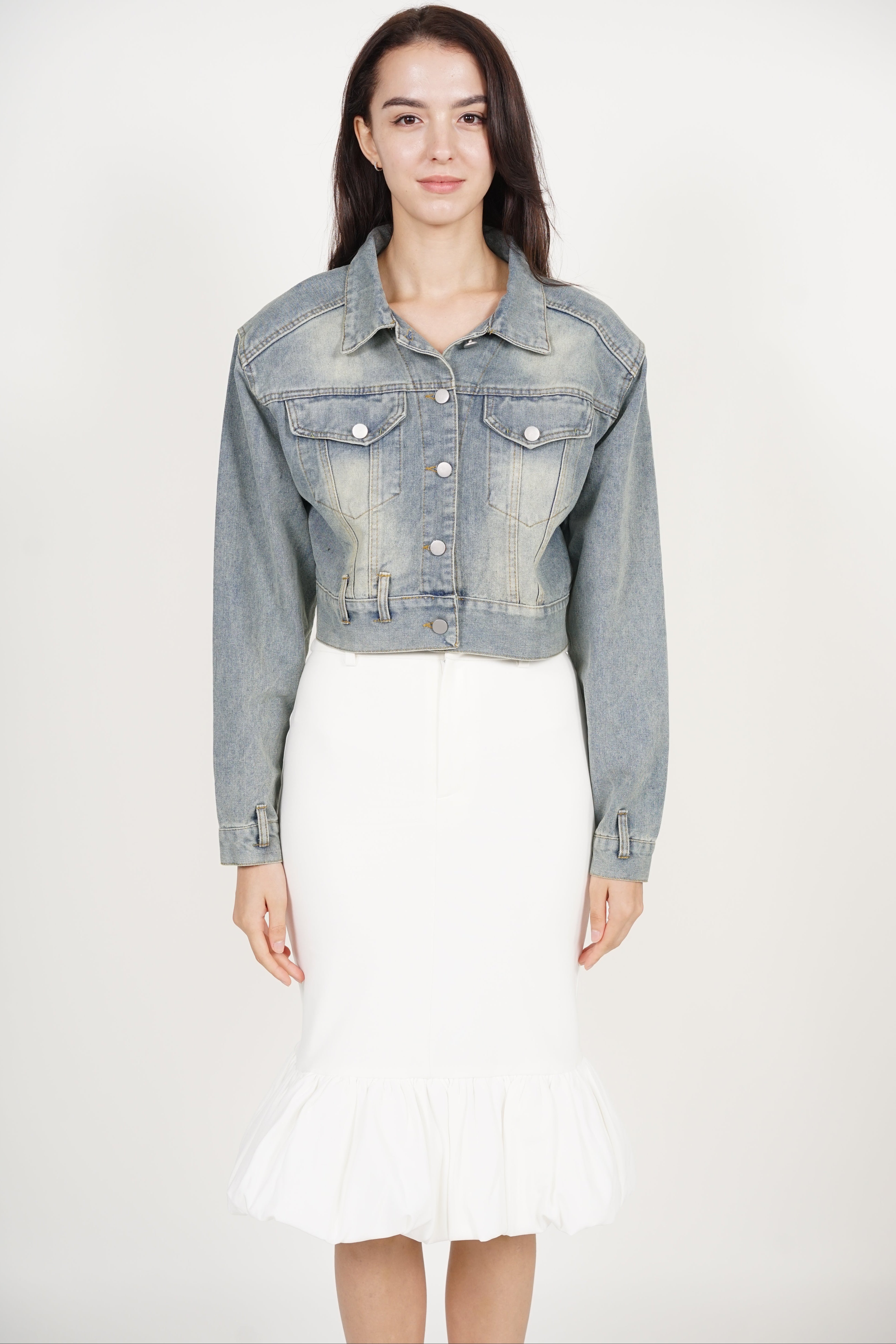 Denim Buttoned Jacket in Washed Blue