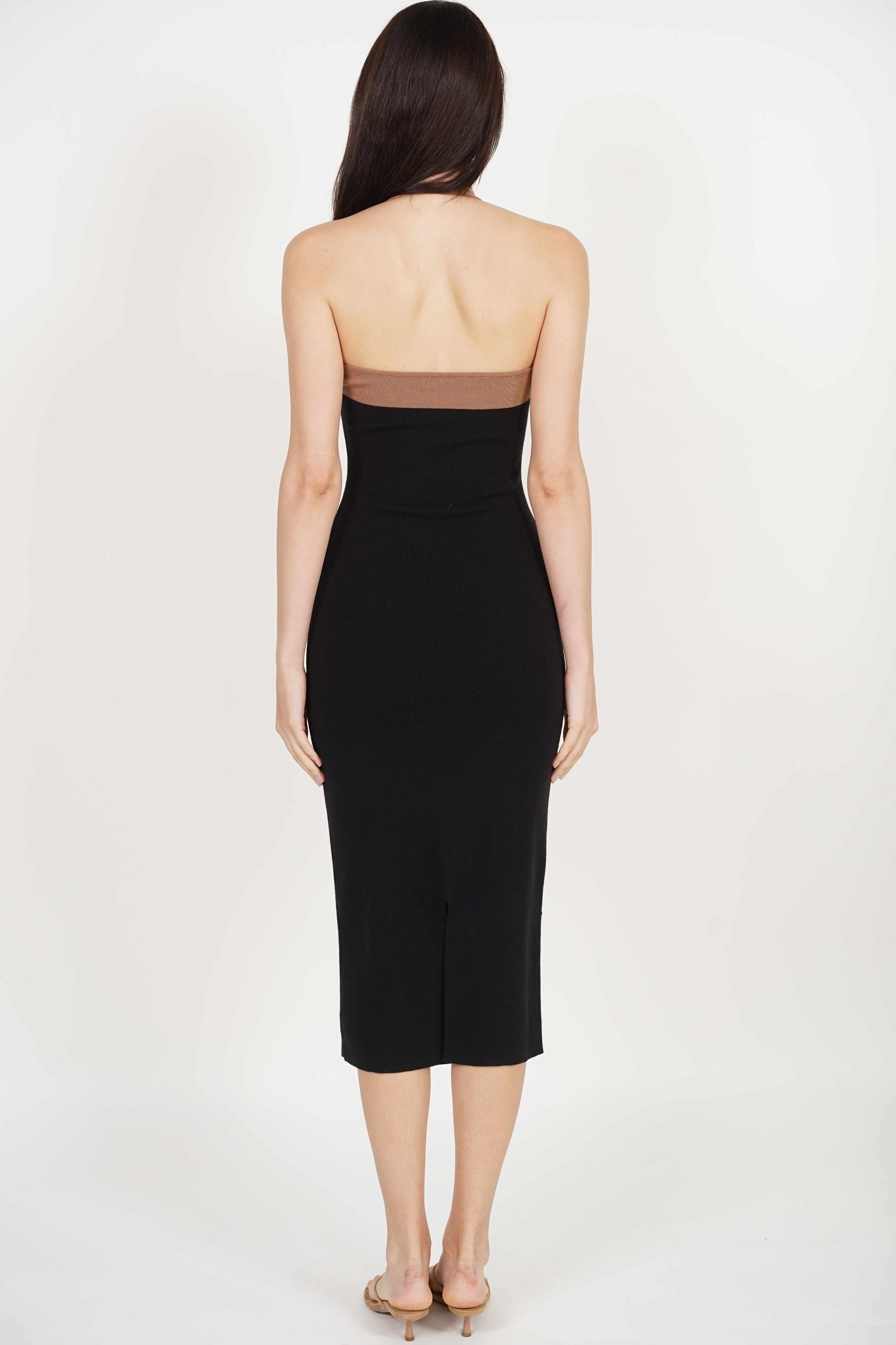 Halter Colorblock Knit Dress in Brown Black
