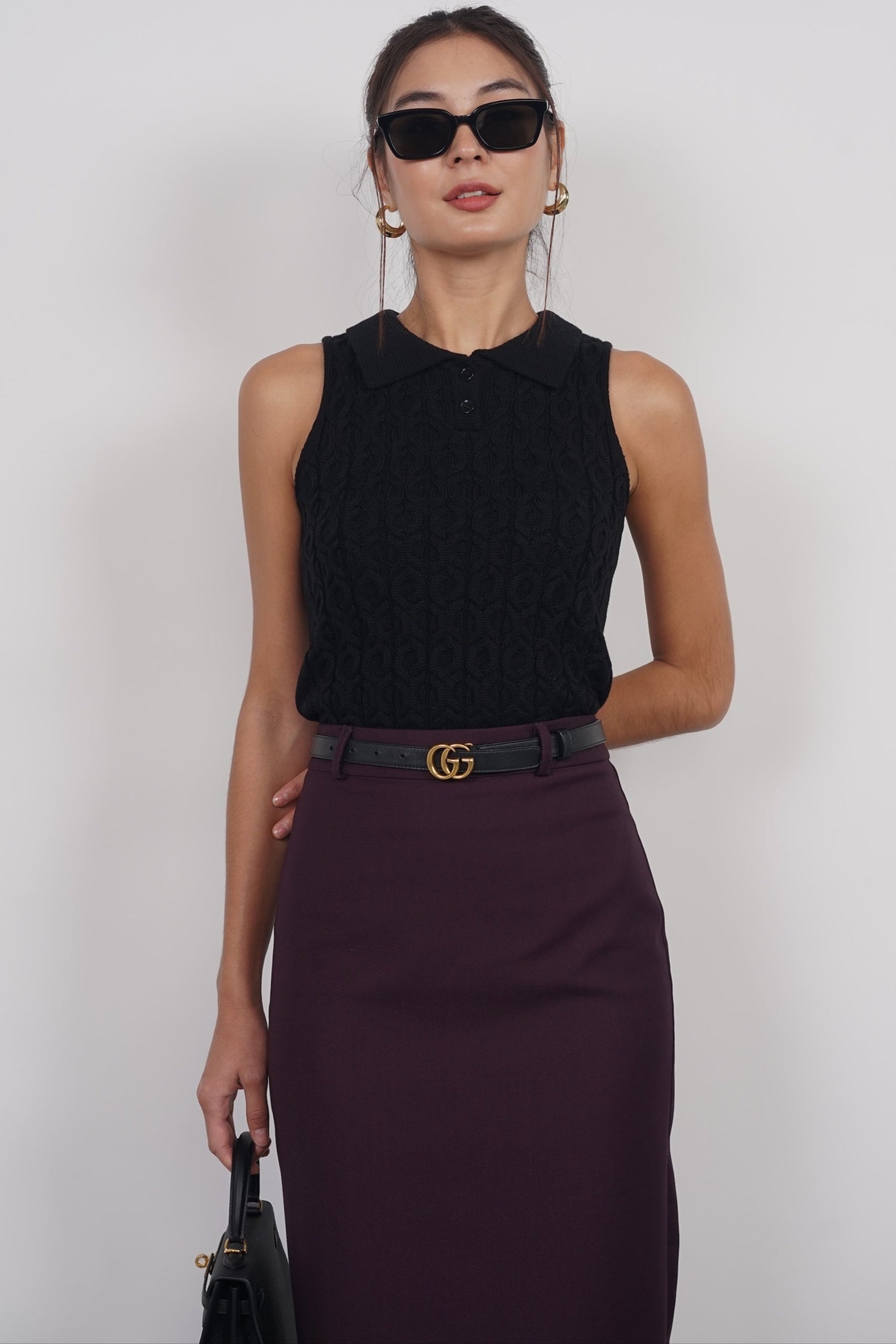 Halter Cable Knit Top in Black