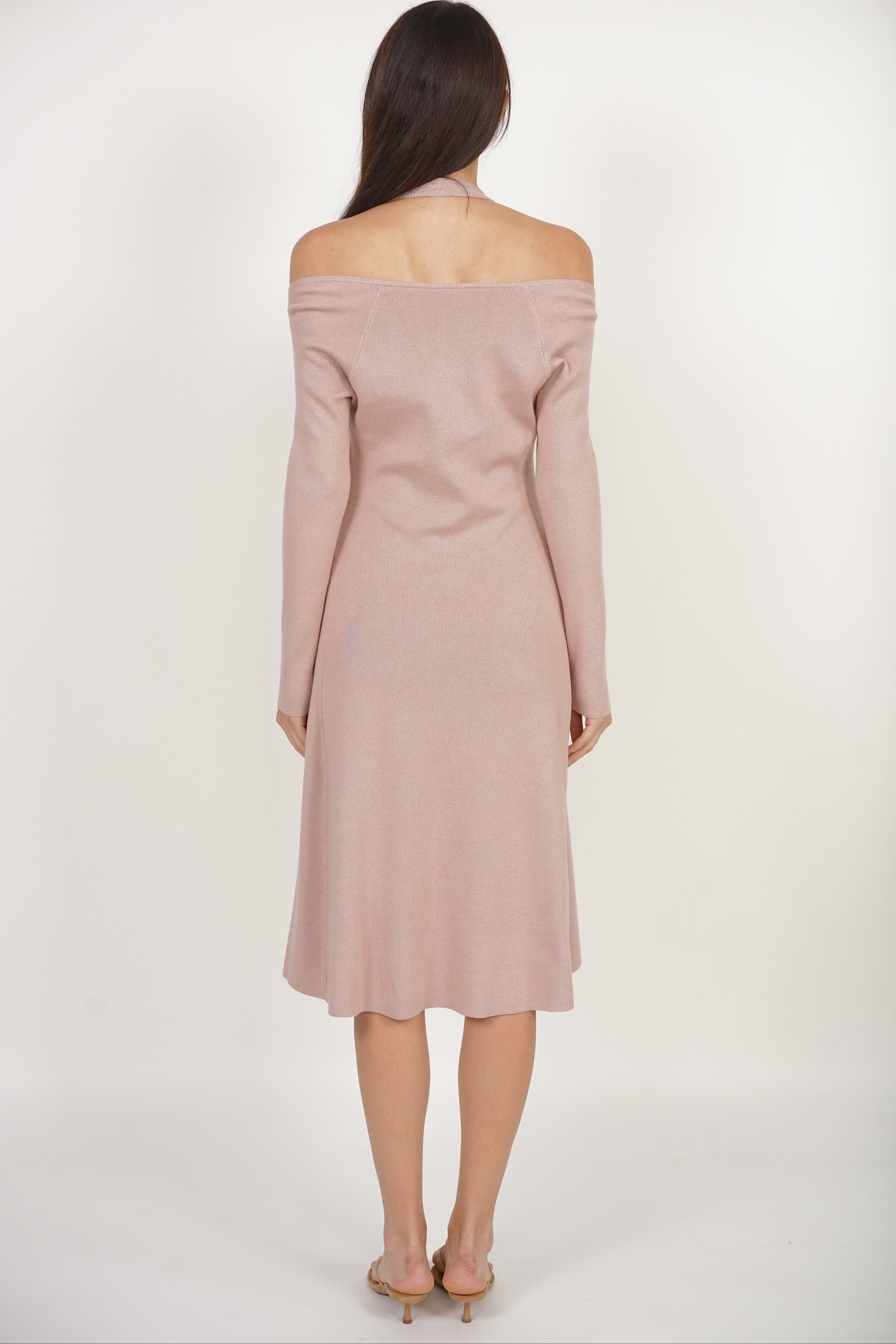 Long Sleeve Knit Dress in Nude Pink