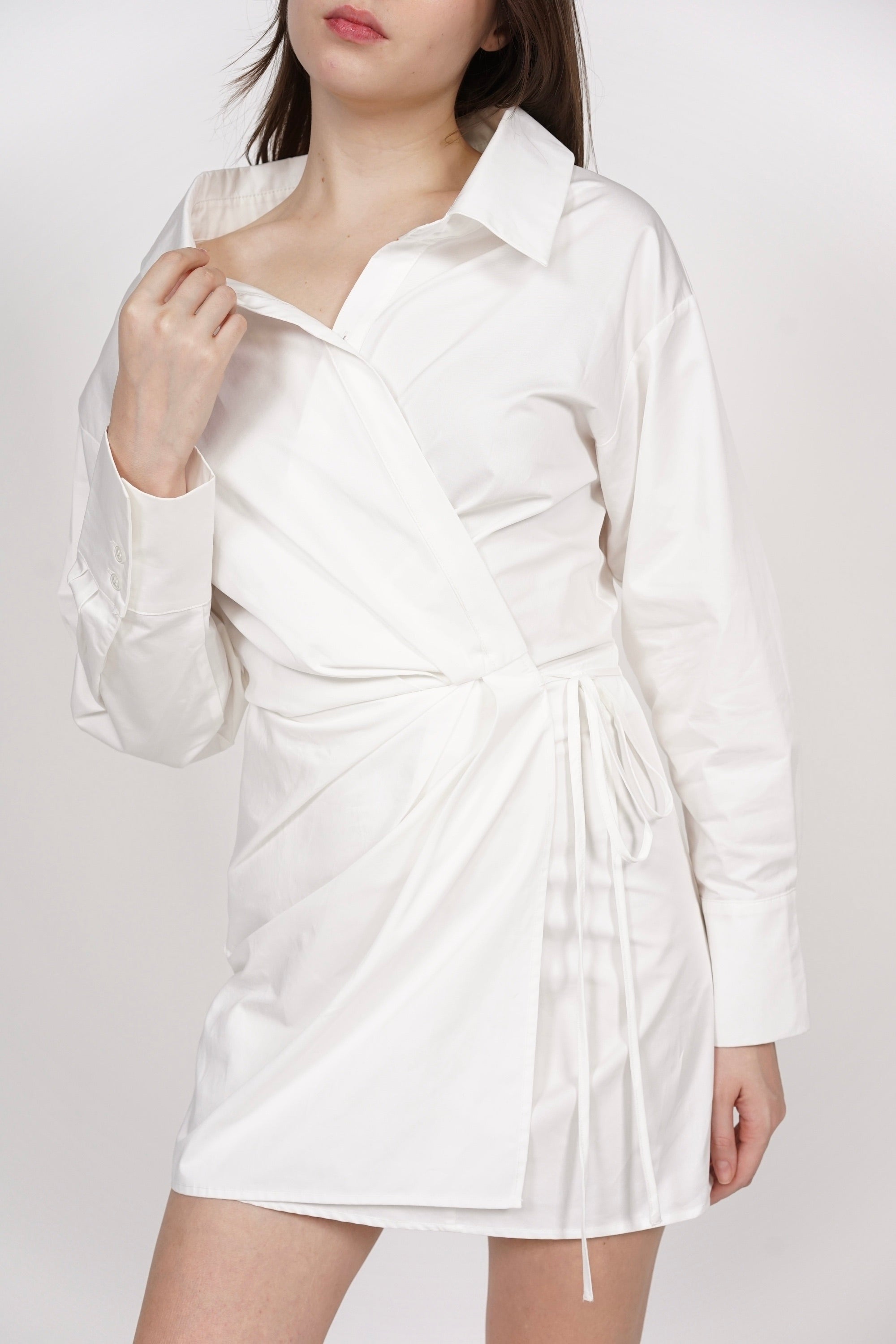 mini wrap dress white Collar Mini Wrap Dress in White