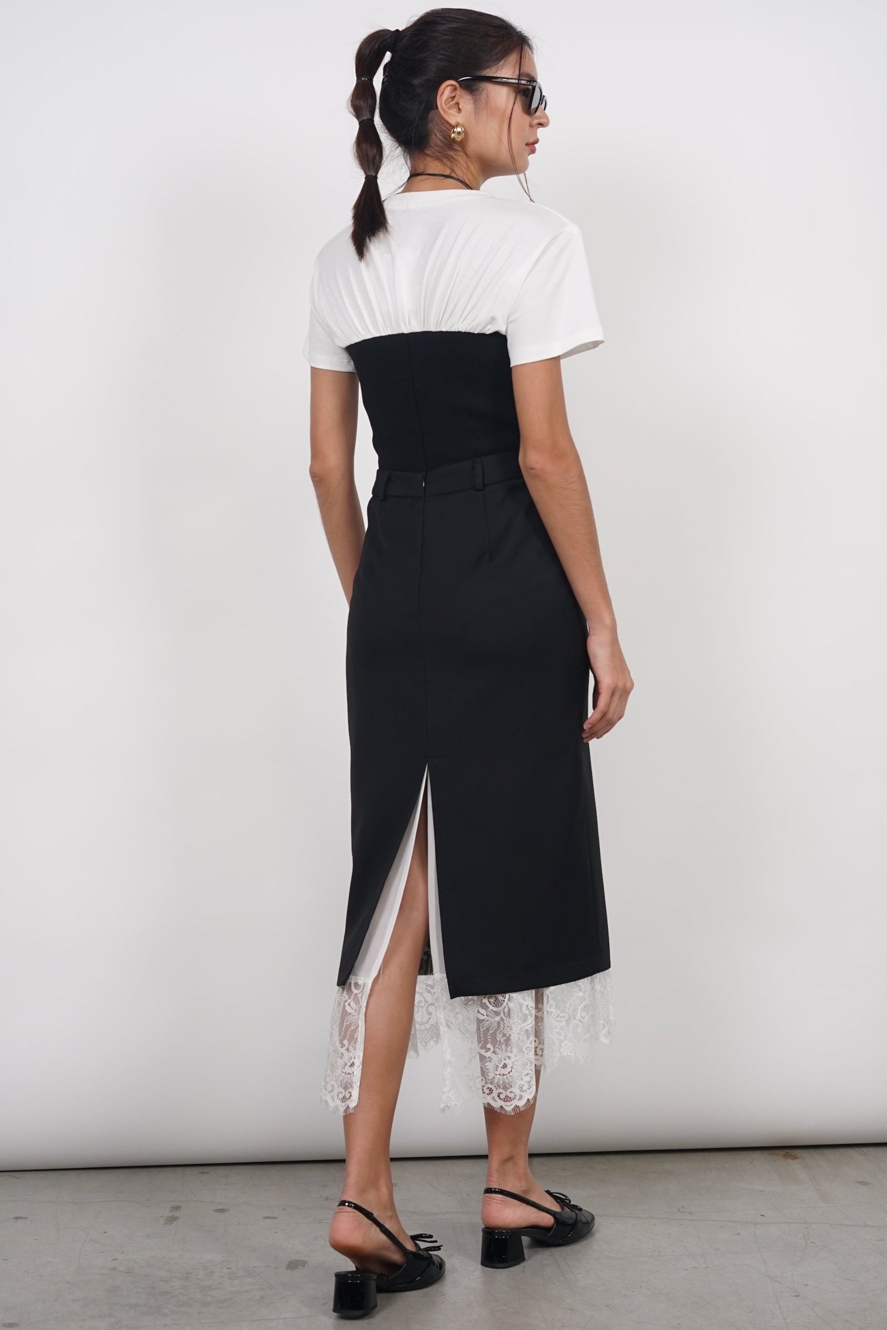 Short Sleeve Bustier Top in White Black