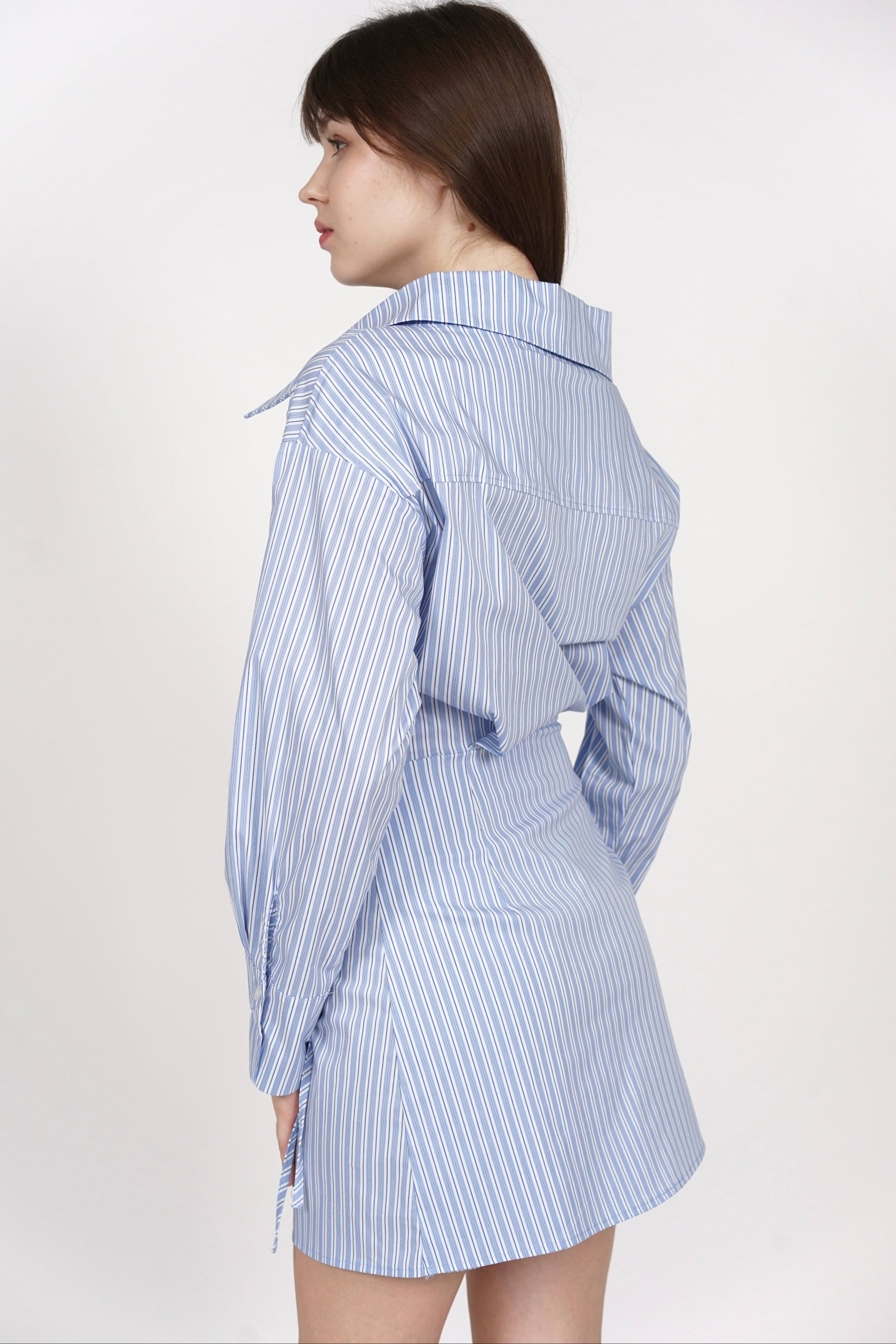 Collar Mini Wrap Dress in Blue Stripes