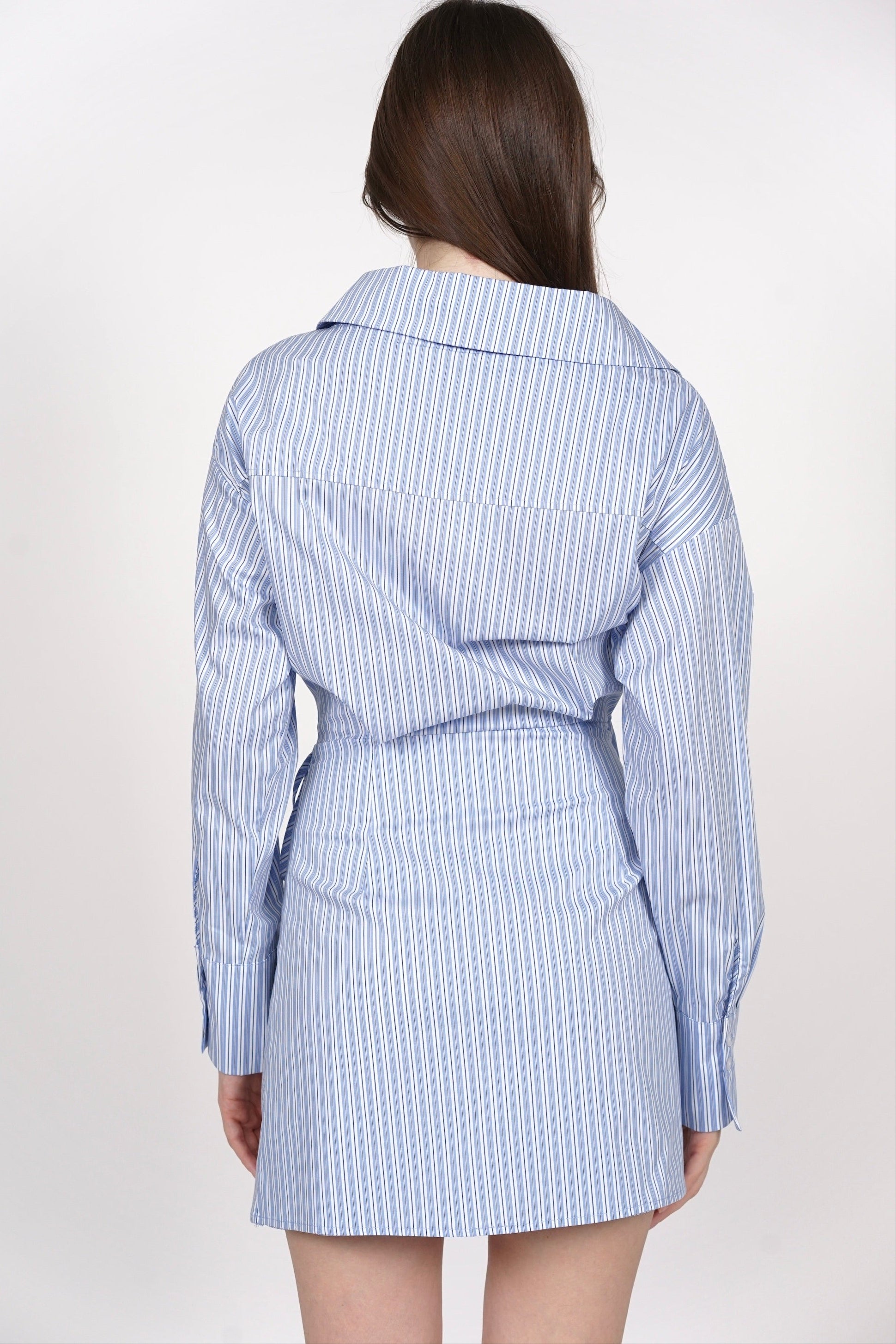 Collar Mini Wrap Dress in Blue Stripes