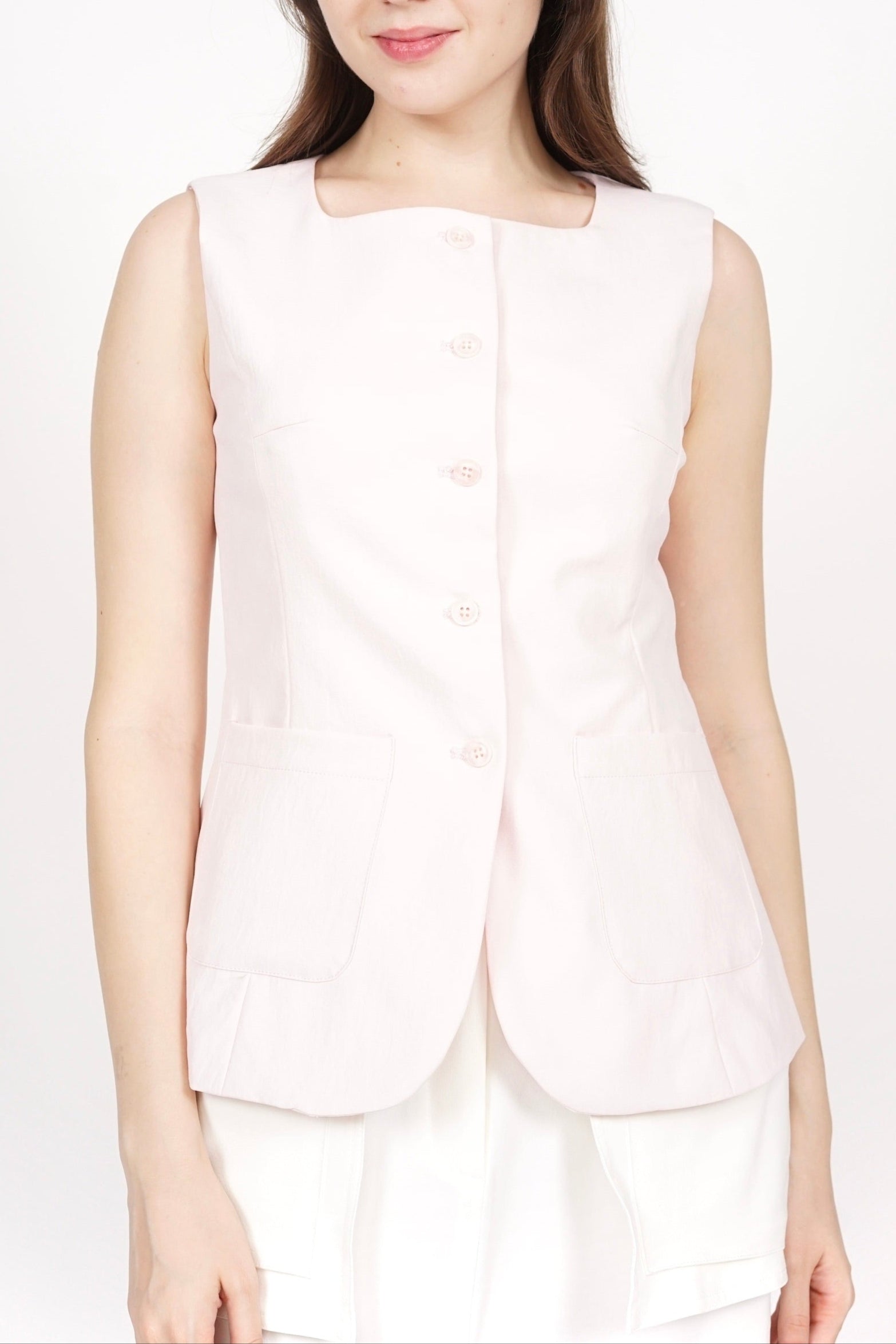 Tailored Longline Vest Top in Pale Pink