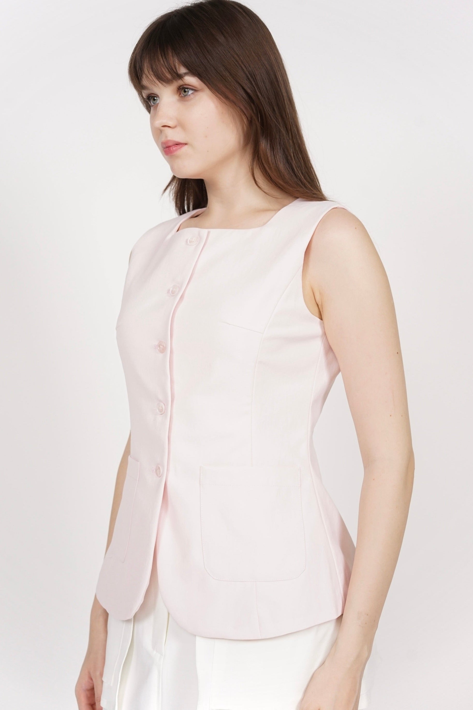 Tailored Longline Vest Top in Pale Pink