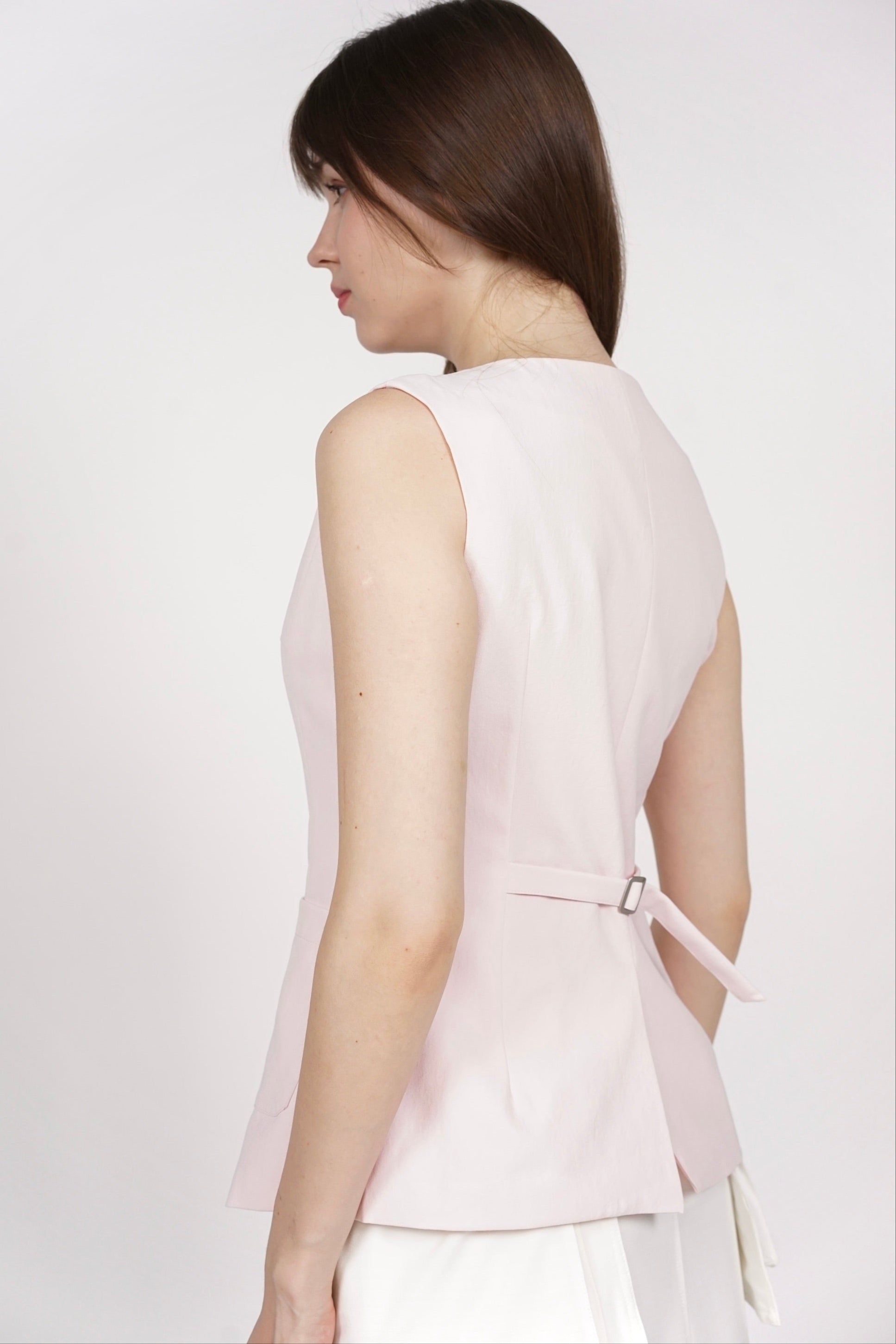 Tailored Longline Vest Top in Pale Pink