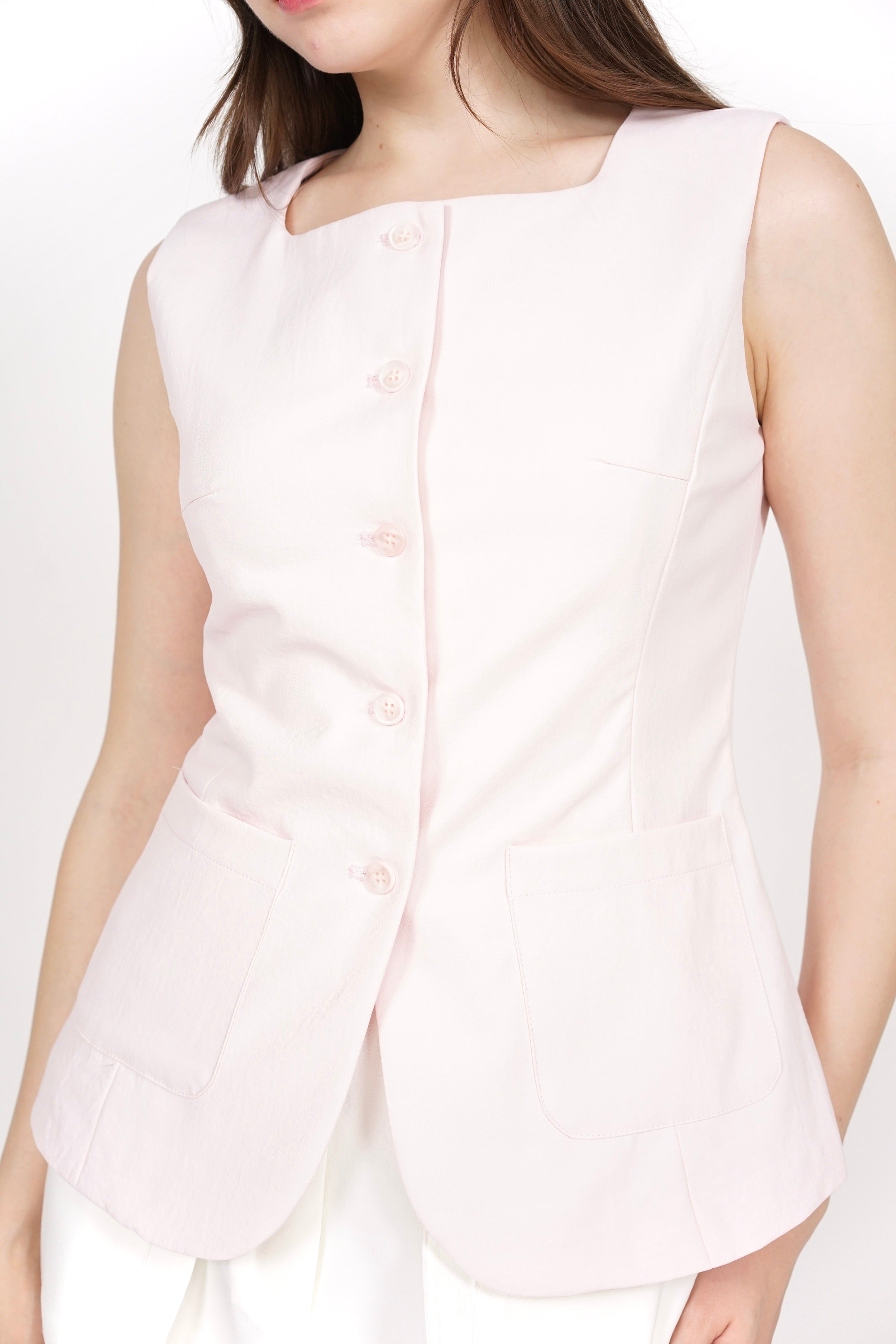 Tailored Longline Vest Top in Pale Pink