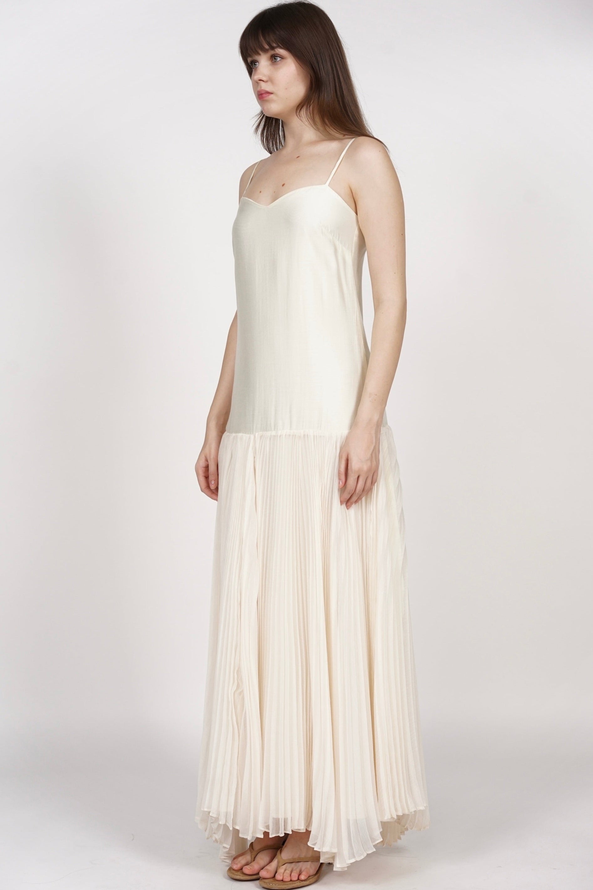 Pleated Flowy Dress in Ivory