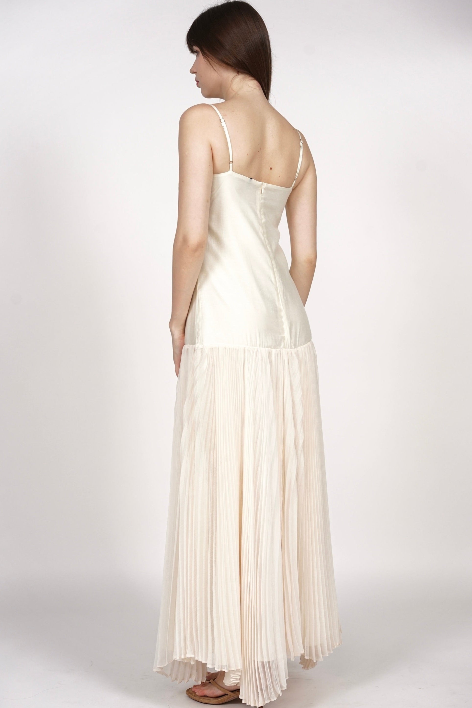 Pleated Flowy Dress in Ivory