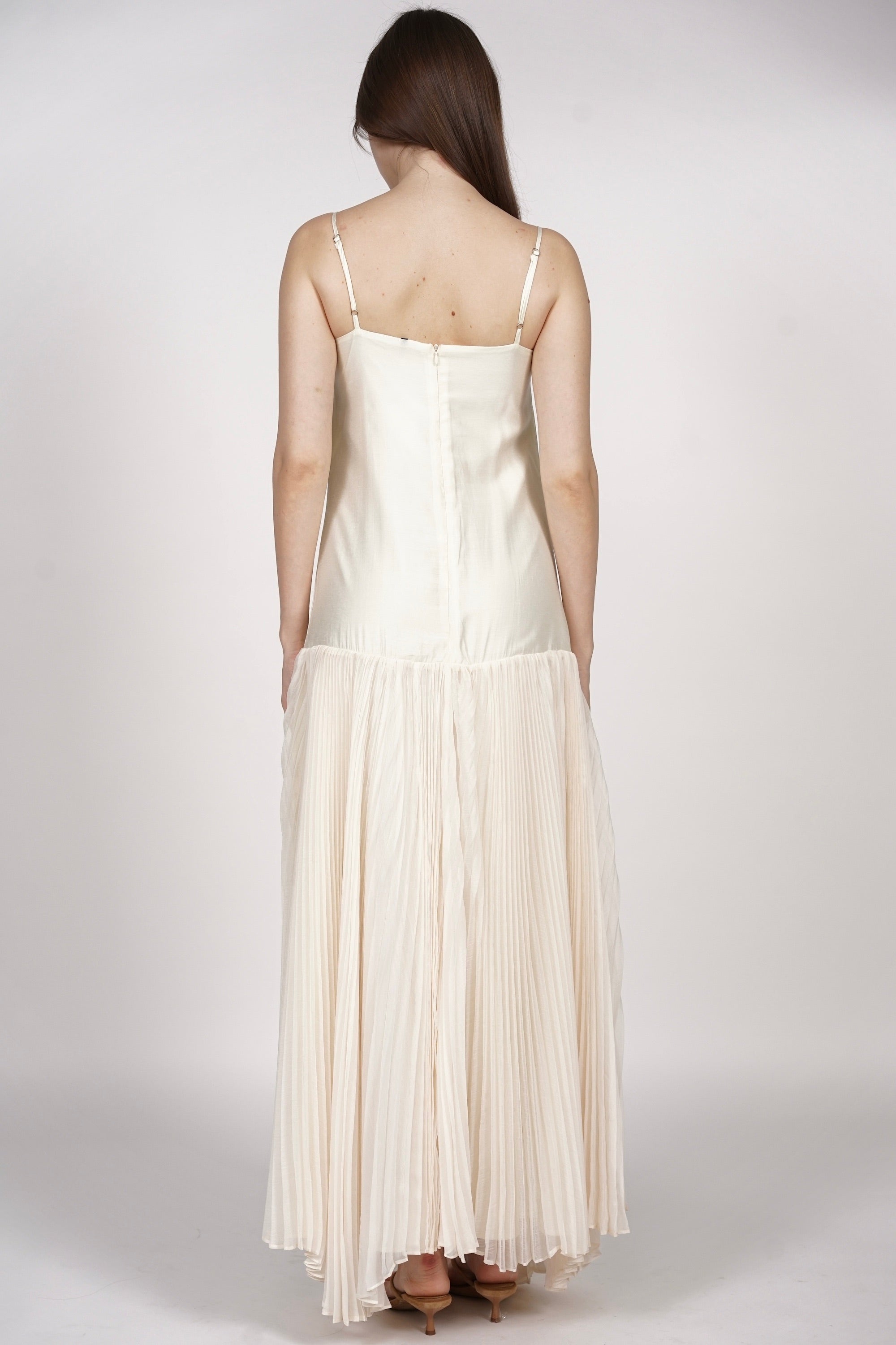 Pleated Flowy Dress in Ivory