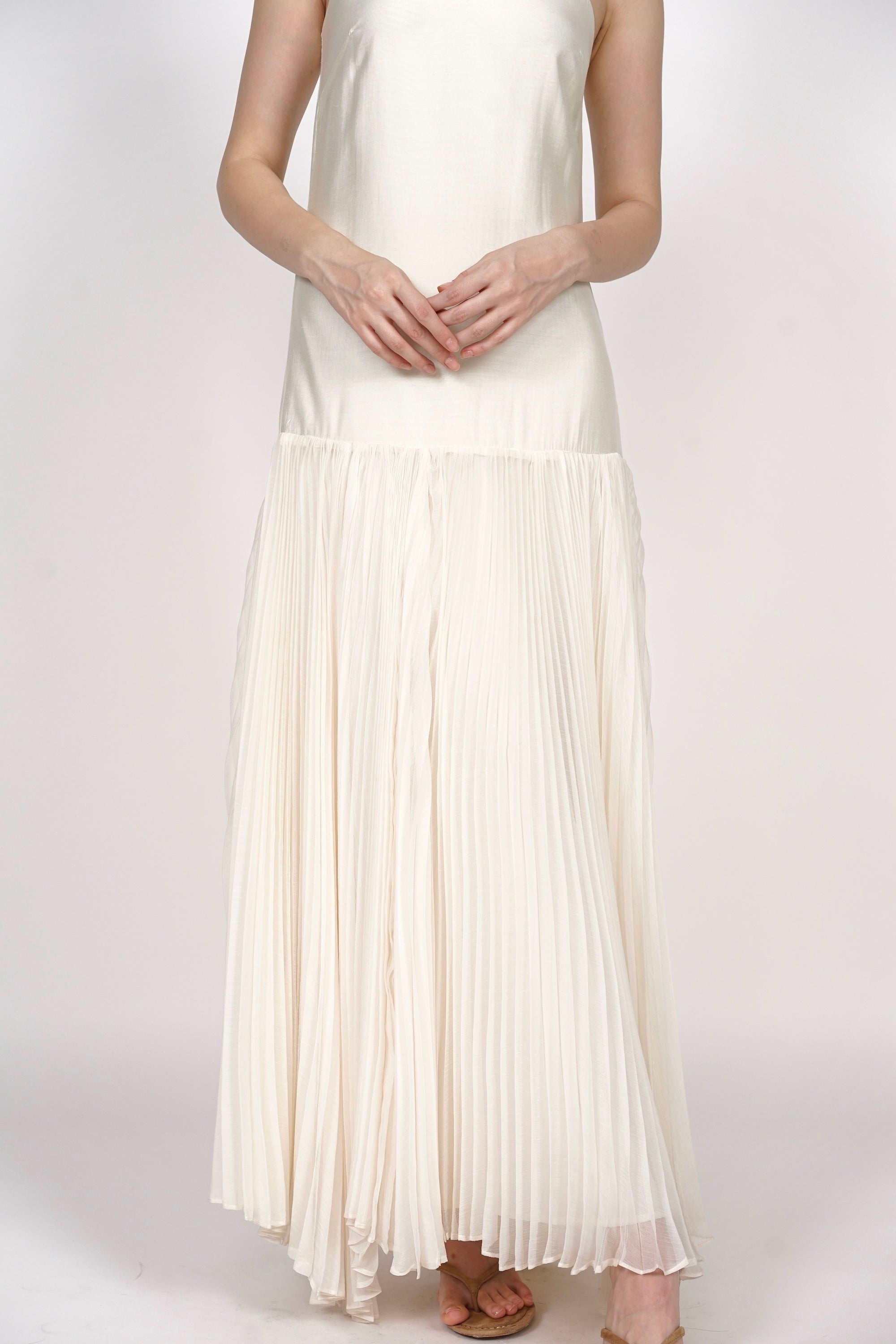 Pleated Flowy Dress in Ivory
