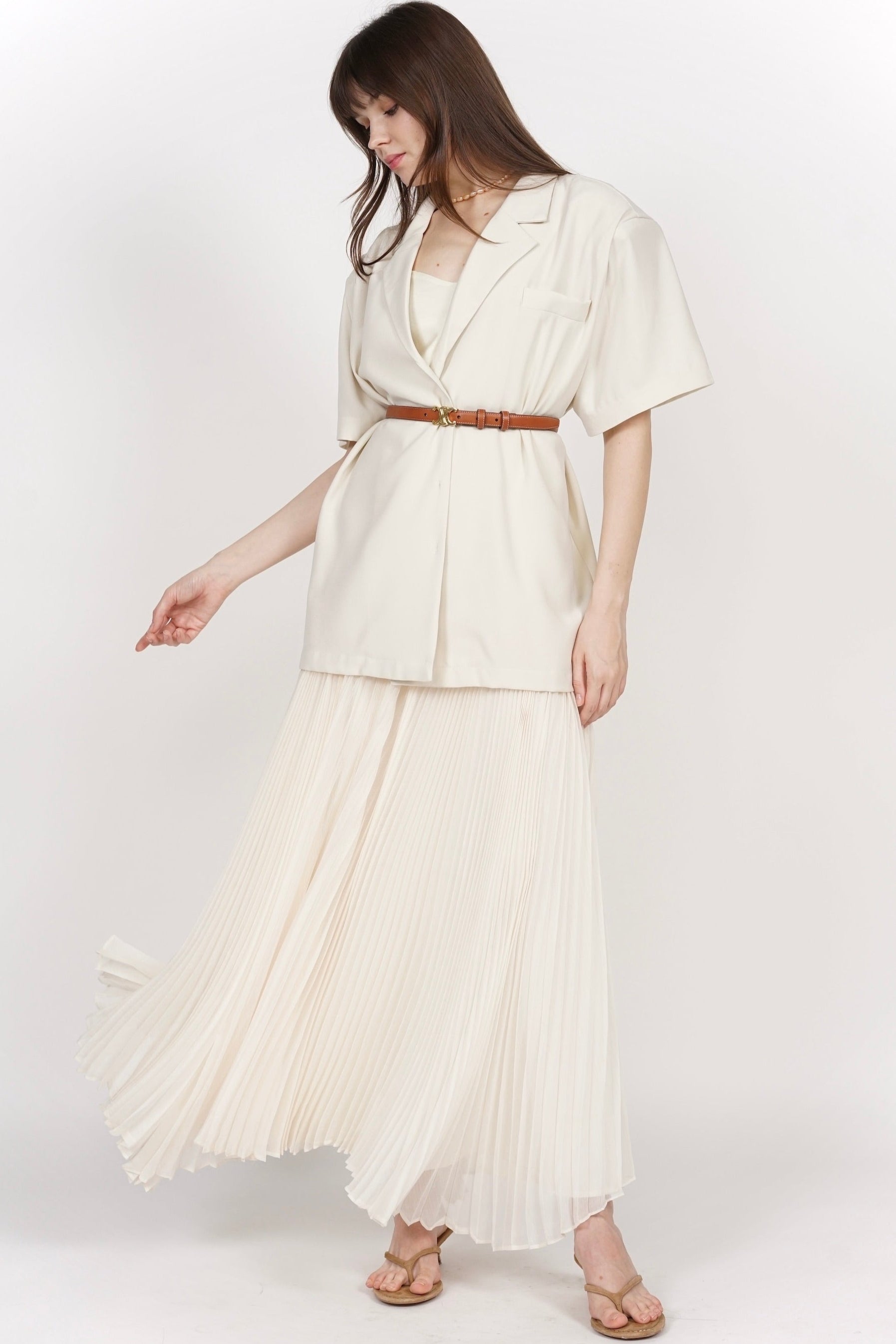Pleated Flowy Dress in Ivory