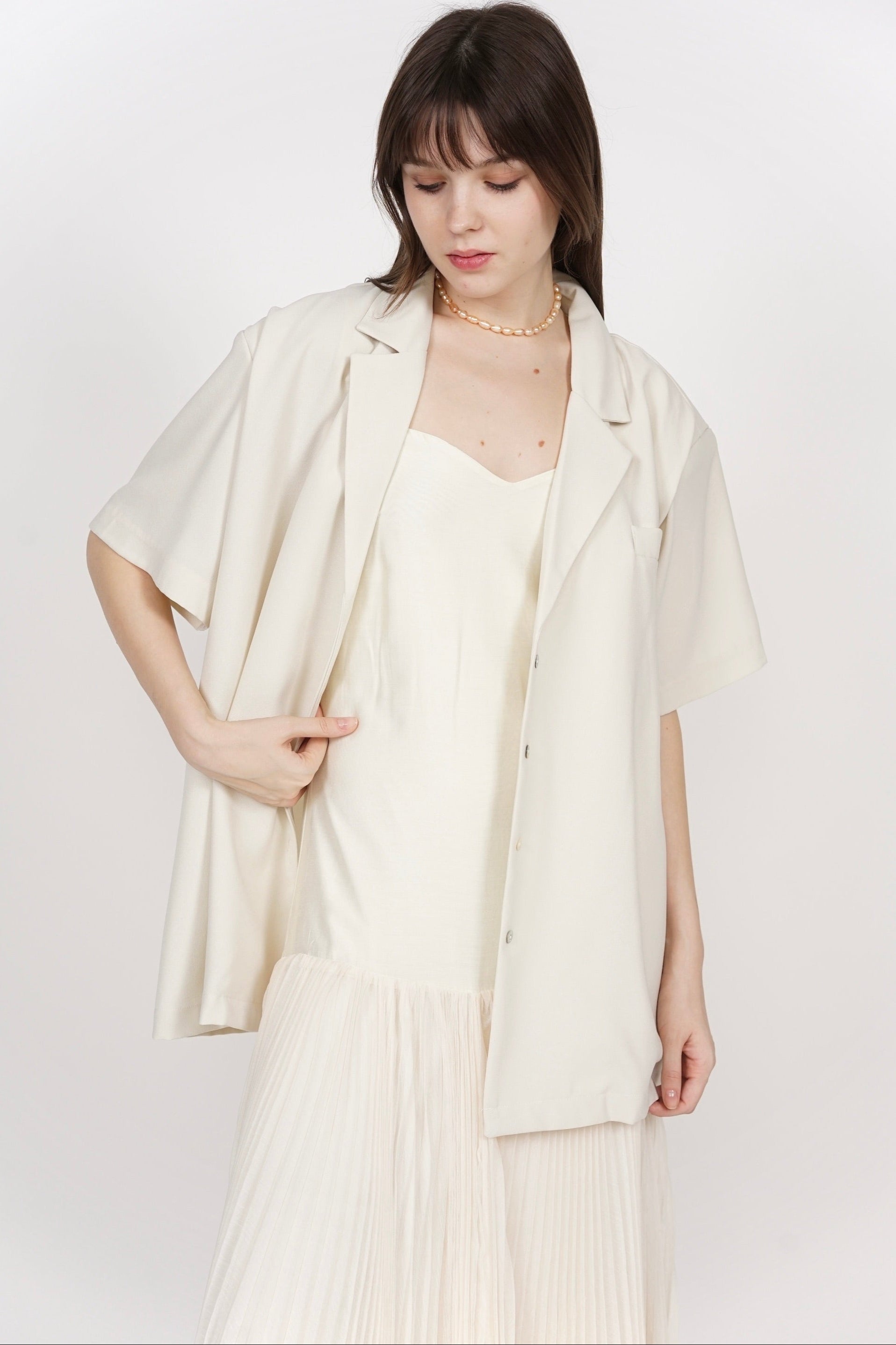 Relaxed Oversized Button Top in Ecru