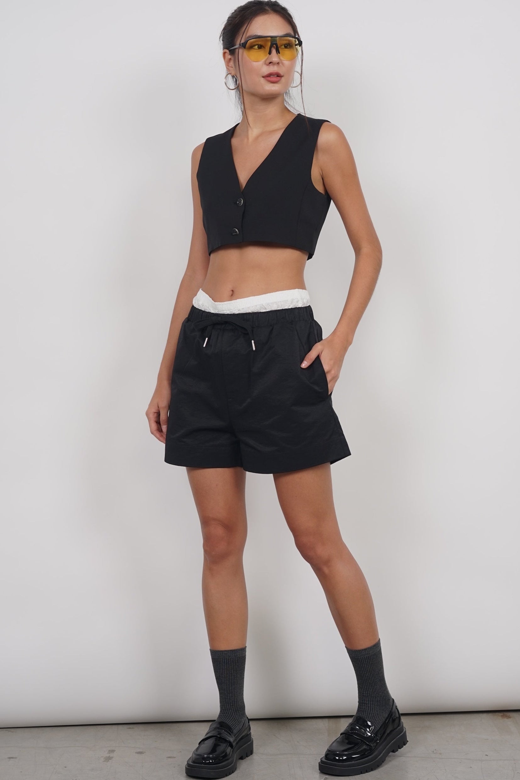 Two-Piece Layered Vest Set in Black