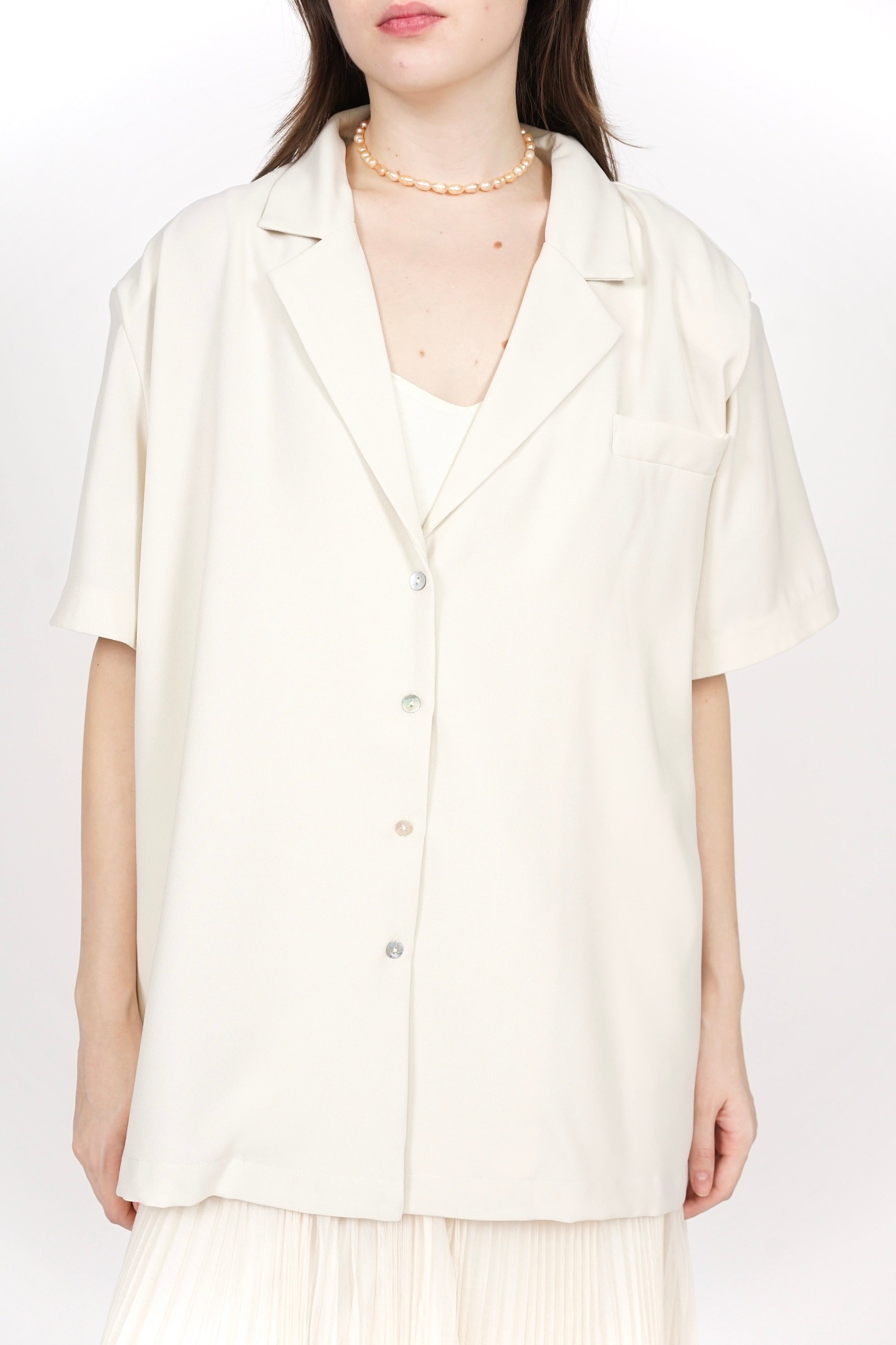 Relaxed Oversized Button Top in Ecru