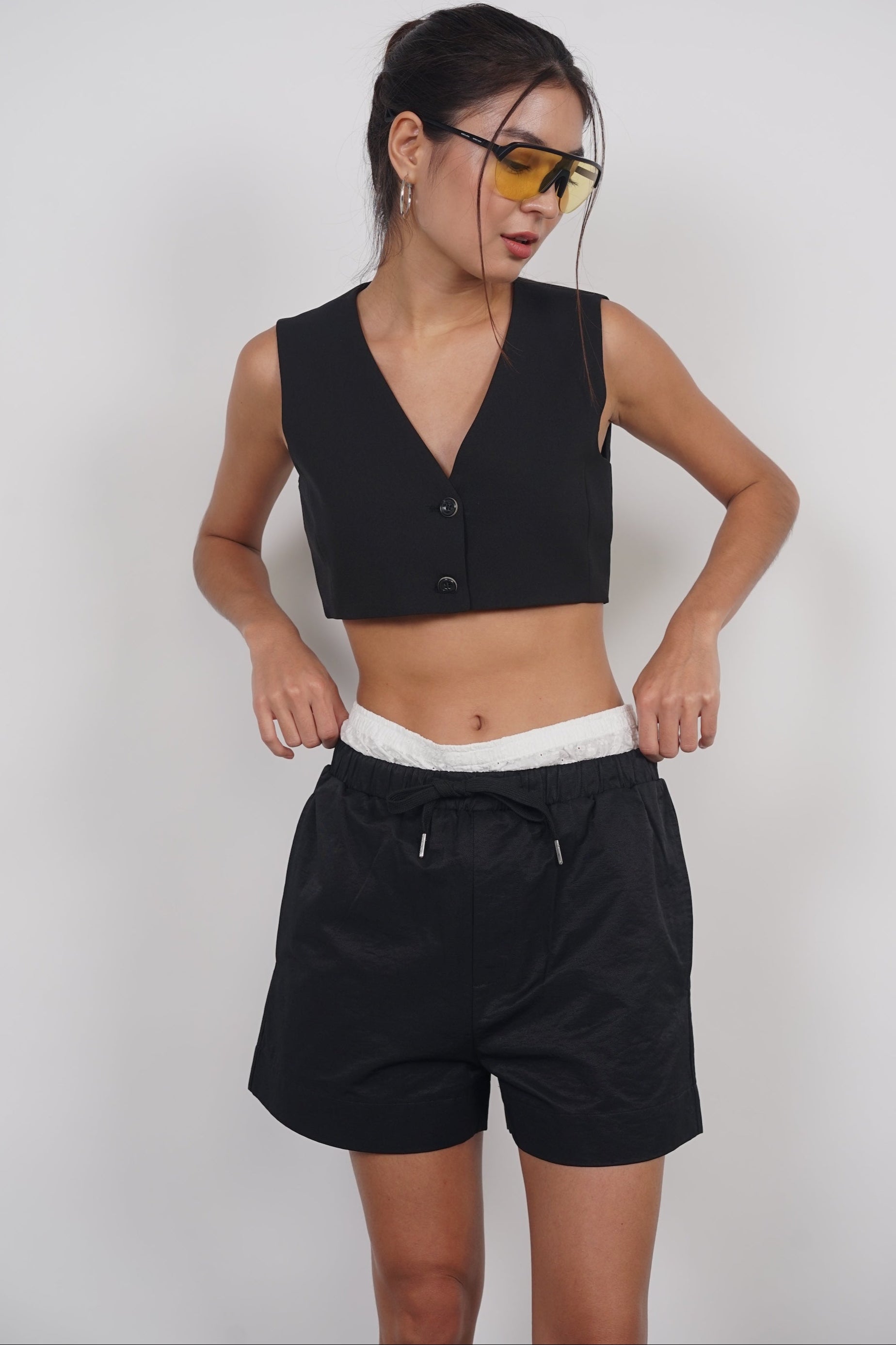 Two-Piece Layered Vest Set in Black